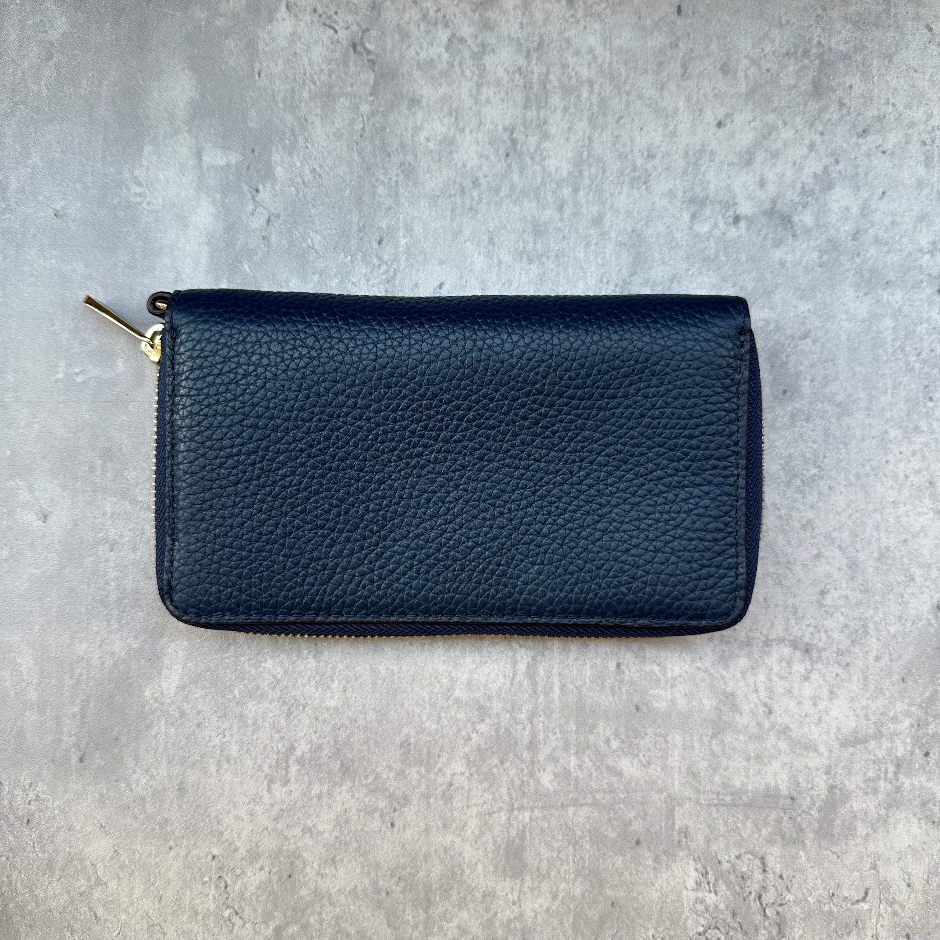 Michael Kors Fulton Leather Zip Wallet, pebbled texture with gold MK logo and zip closure