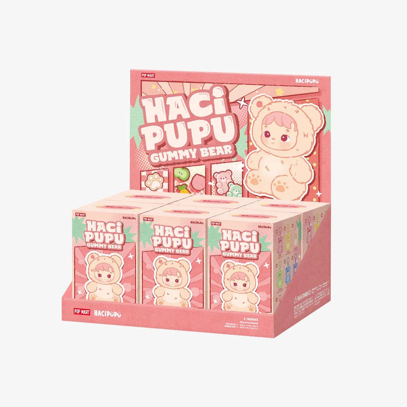 POPMART HACIPUPU Gummy Bear Series Vinyl Plush Pendant – blind box featuring soft bear-suit characters in fruity pastel colors