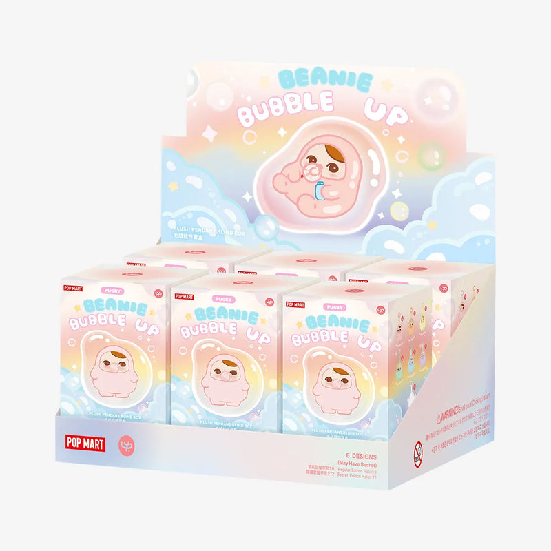 POP MART PUCKY Beanie Bubble Up Plush Pendants, sealed blind boxes with pastel bubble-themed collectible plush keychains