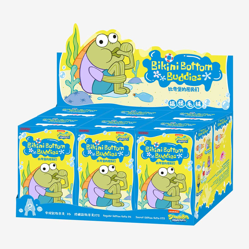 POP MART x Bikini Bottom Buddies Whimsical Plush – Blind Box featuring one surprise SpongeBob side character plush with clip-on loop