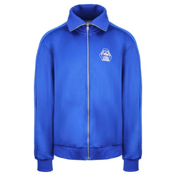 Puma x Rhugi Rudolf Dassler Logo Zip Up Track Jacket Blue, featuring embroidered logo, stand collar, and ribbed cuffs in royal blue poly-blend fabric