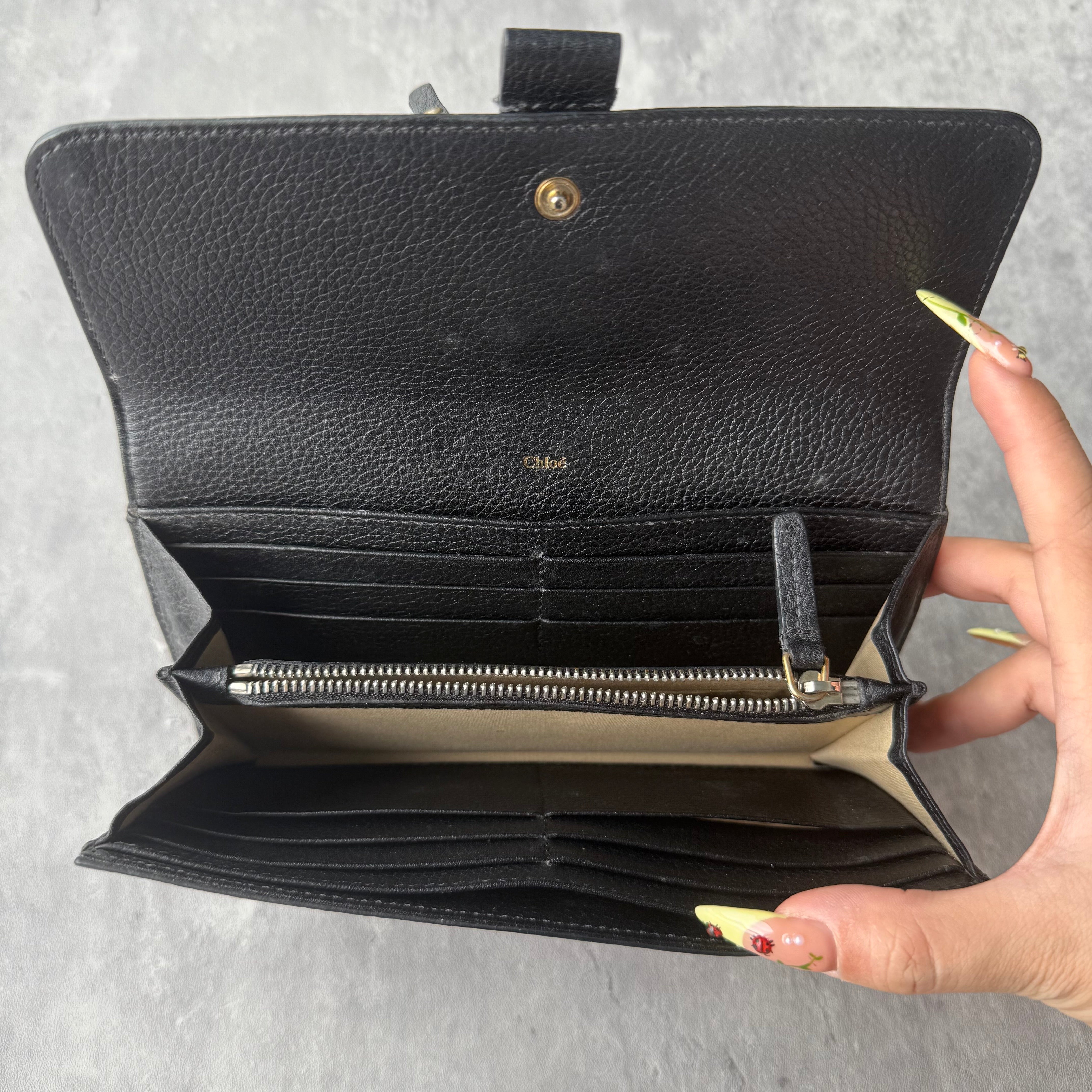 Chloe Paddington Long Leather Wallet Black