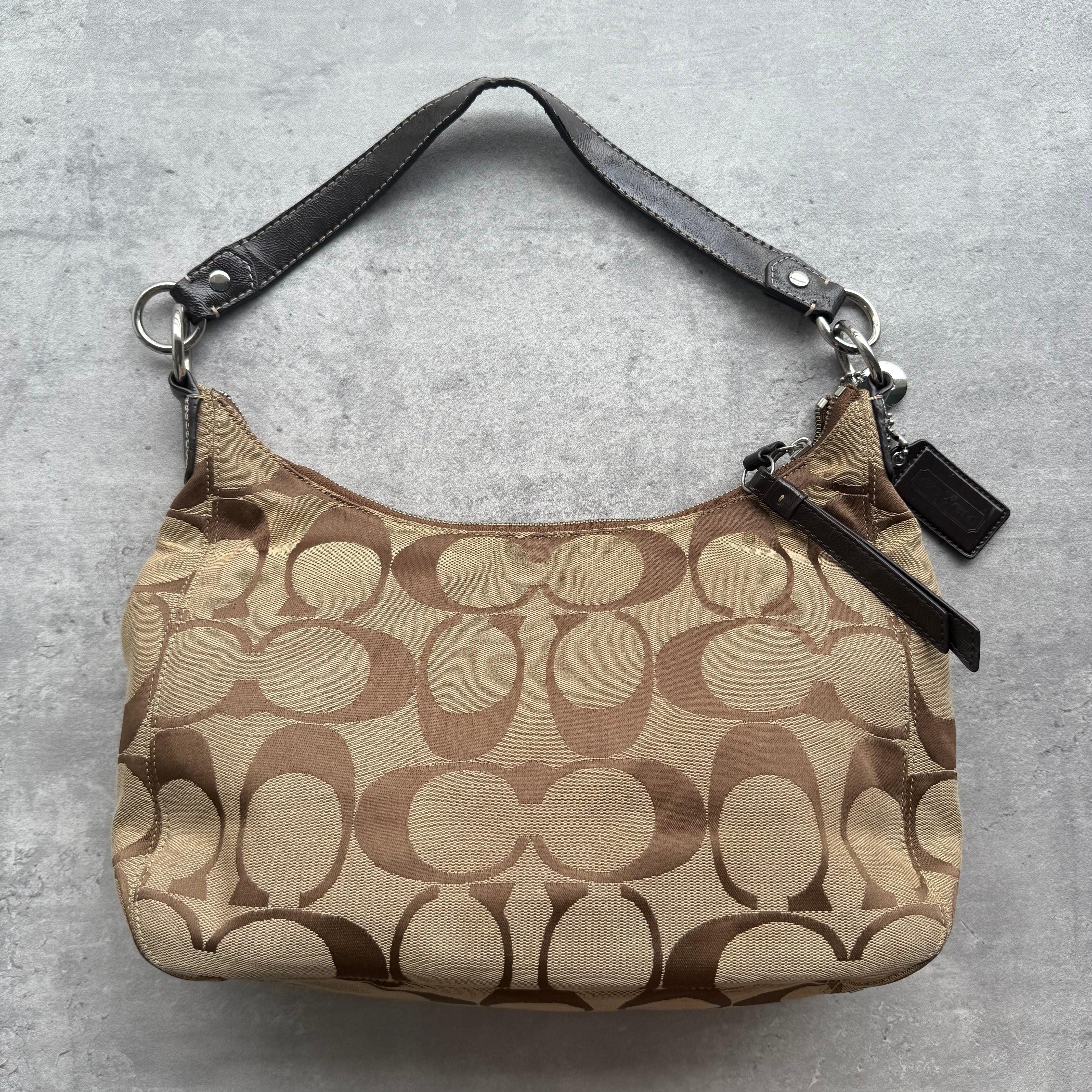 Coach 2Way Signature Stripe Large ShoulderBag Beige/Brown