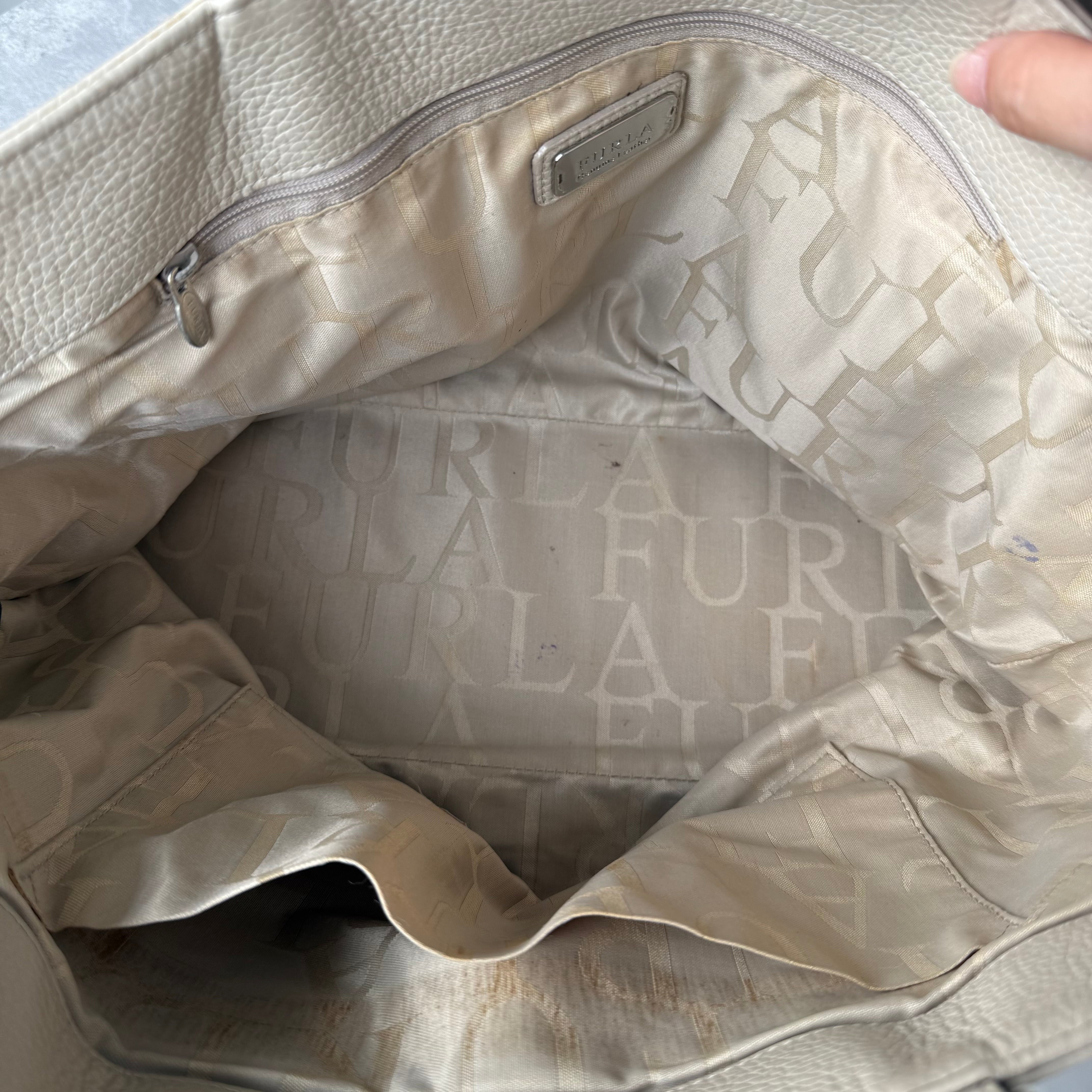 Furla White Pebbled Leather Tote Bag White