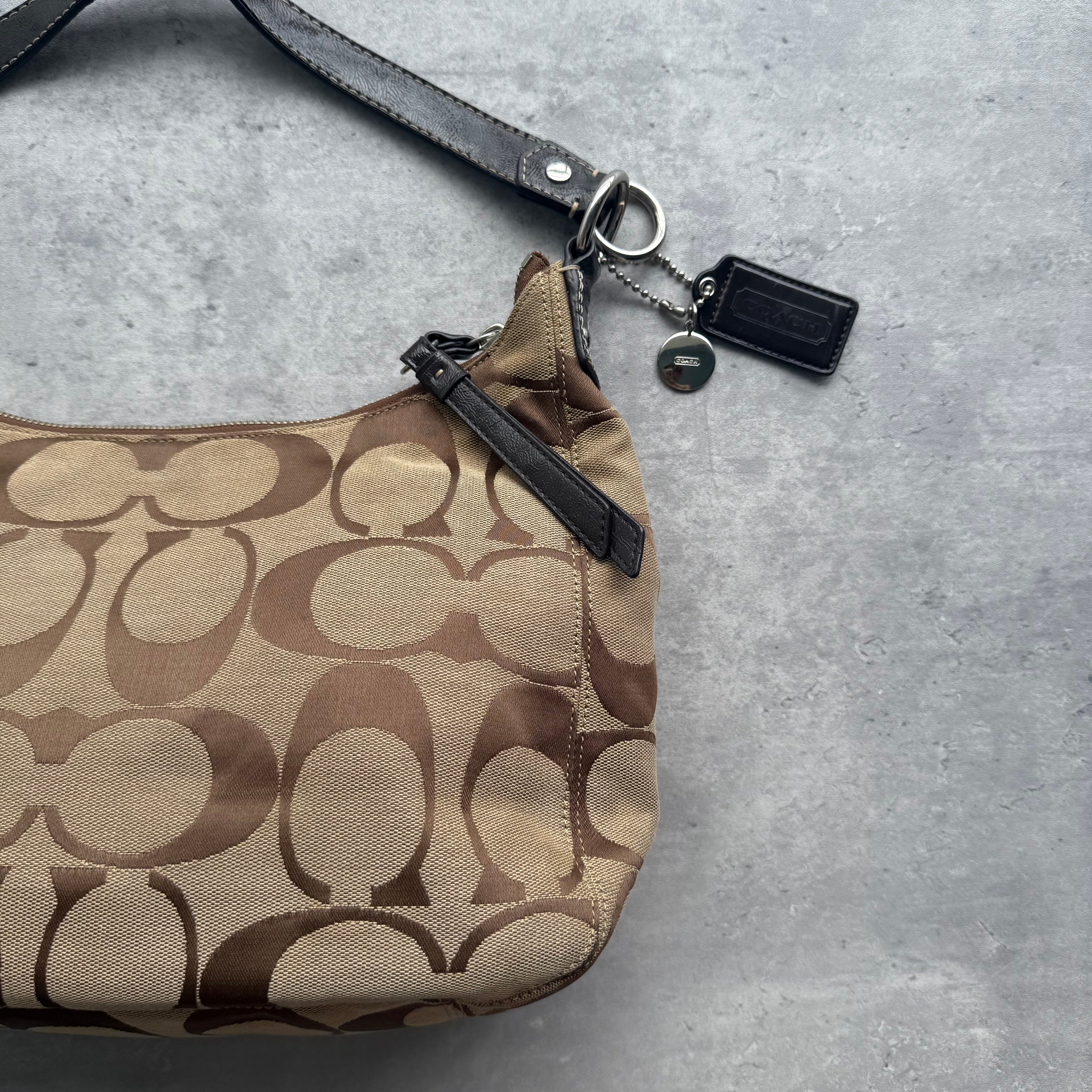 Coach 2Way Signature Stripe Large ShoulderBag Beige/Brown