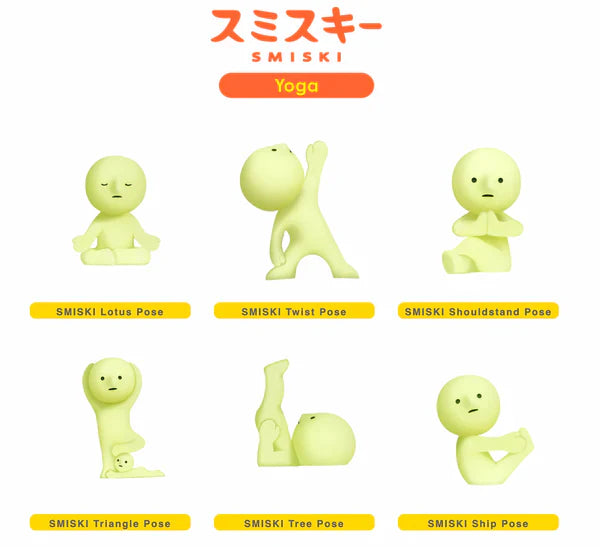 Smiski collectible figure, glow-in-the-dark mini character in quirky poses, perfect for shelves and desks.