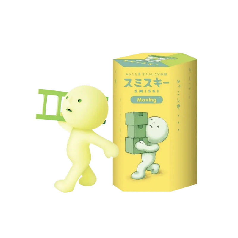 Smiski collectible figure, glow-in-the-dark mini character in quirky poses, perfect for shelves and desks.