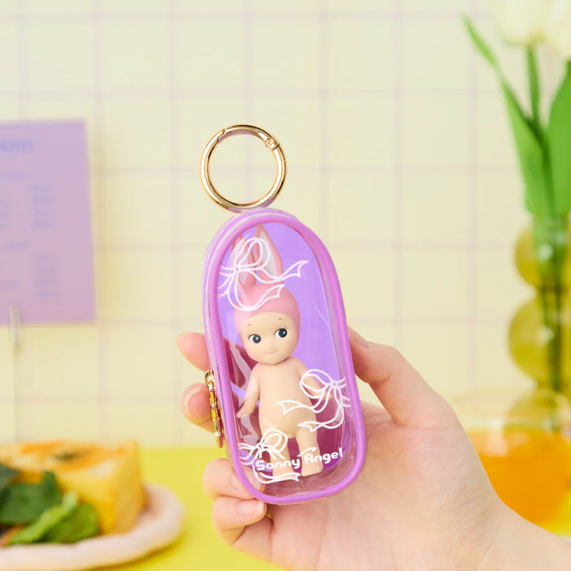 Sonny Angel My Bestie Case with unique motif, zippered transparent display pouch and gold keyring for single figure storage.