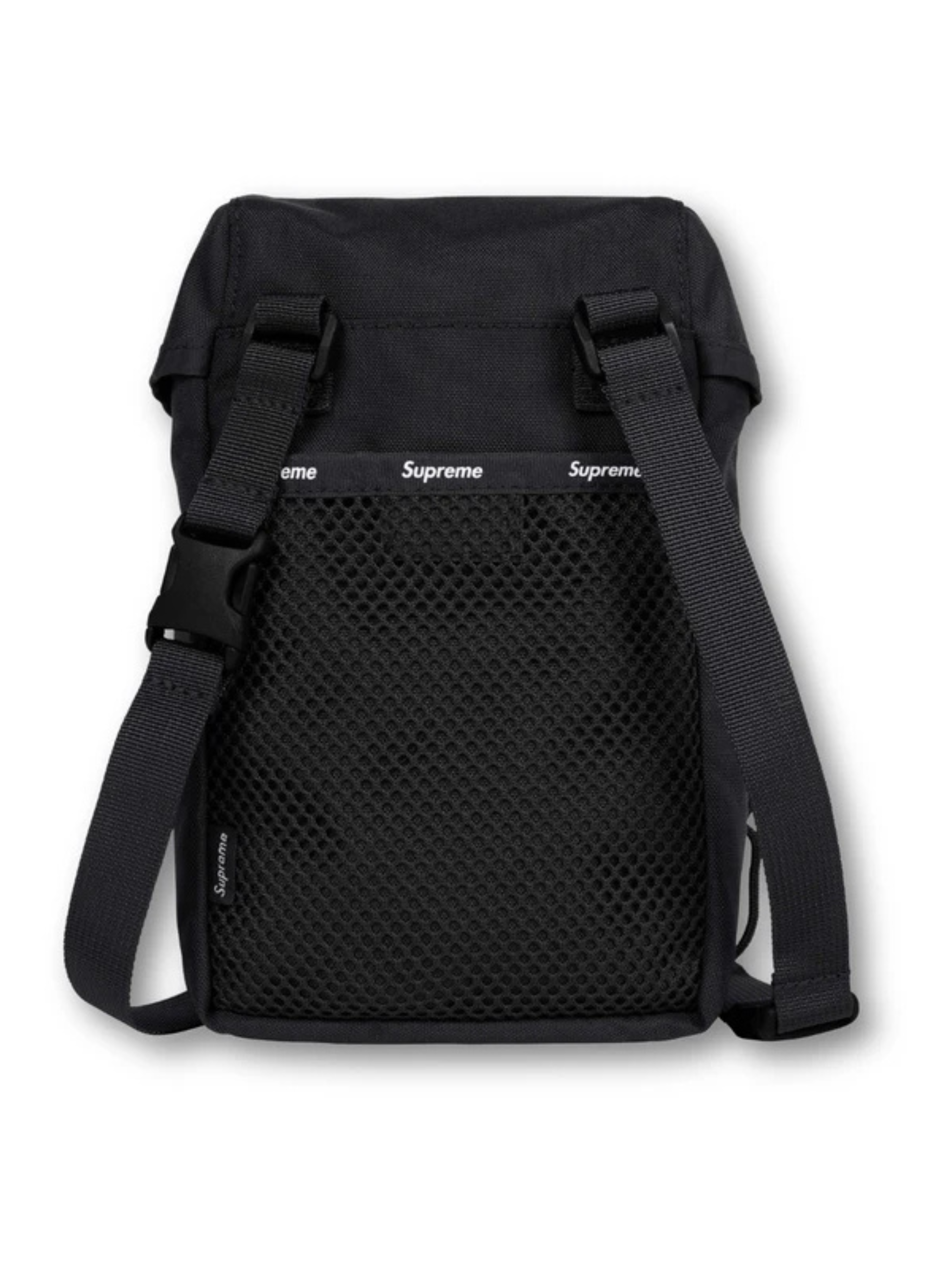 Supreme Camera Bag Black FW24 with tonal logo, Cordura nylon body, and front buckle pouch
