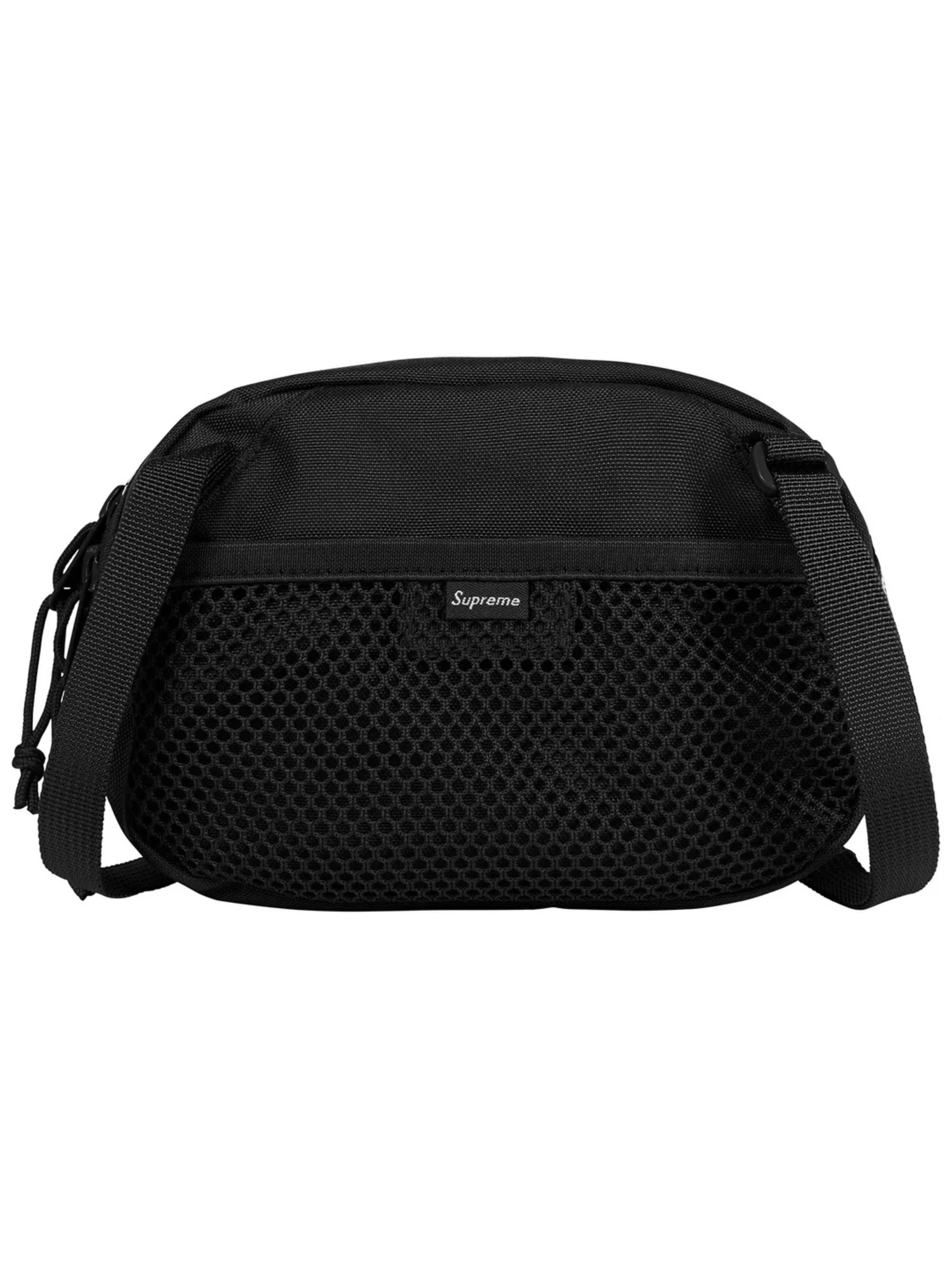 Supreme Mini Side Bag Black (FW24) with Cordura nylon, tonal logo, and reflective detailing. Compact and versatile crossbody for daily wear.