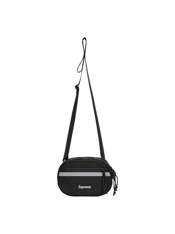 Supreme Mini Side Bag Black (FW24) with Cordura nylon, tonal logo, and reflective detailing. Compact and versatile crossbody for daily wear.