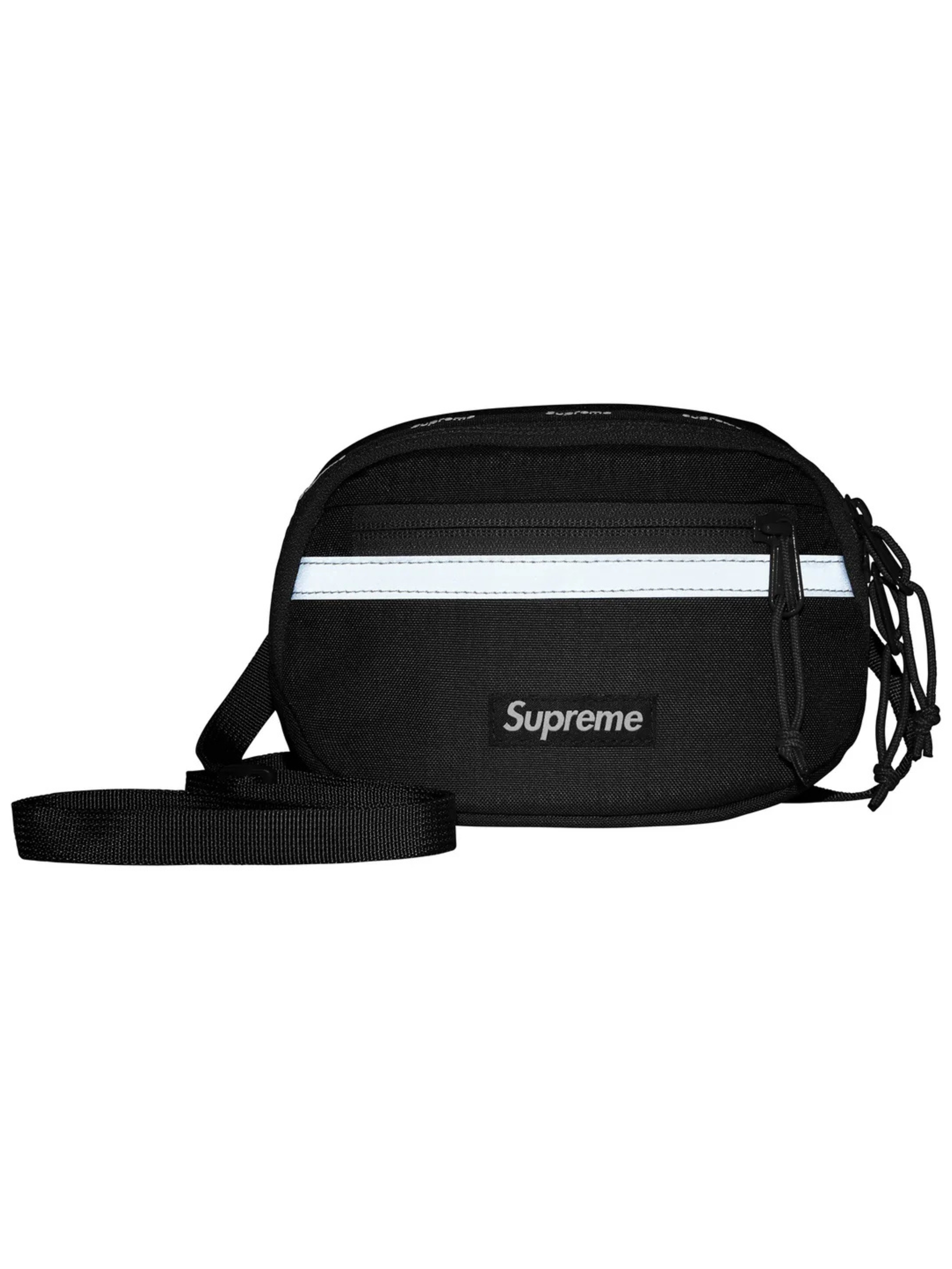 Supreme Mini Side Bag Black (FW24) with Cordura nylon, tonal logo, and reflective detailing. Compact and versatile crossbody for daily wear.