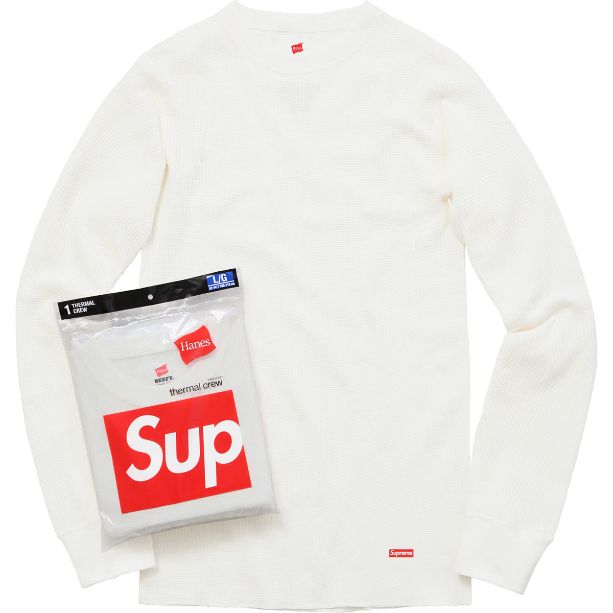 Supreme Thermal Crew White, long sleeve waffle-knit cotton shirt with ribbed cuffs and crew neckline.