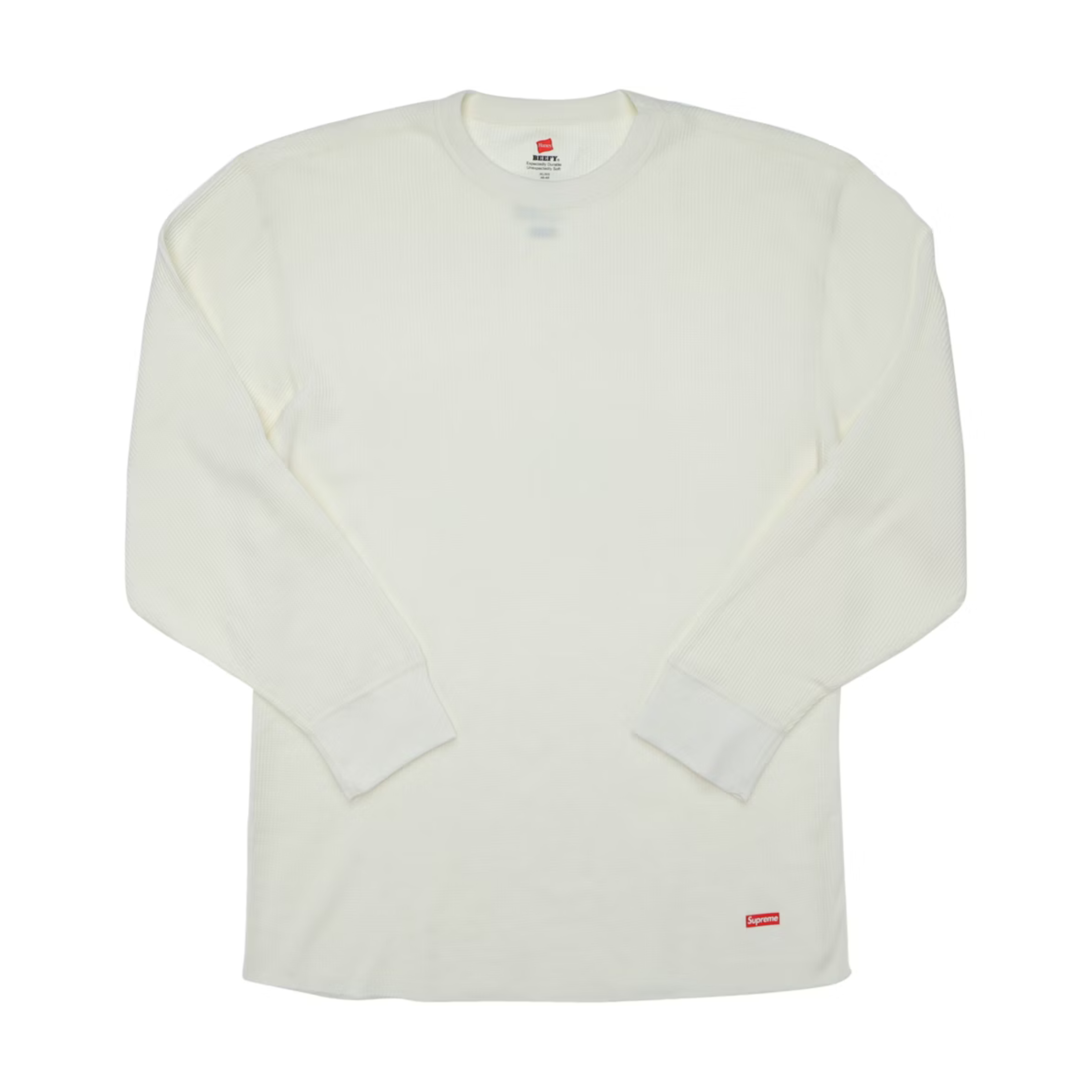 Supreme Thermal Crew White, long sleeve waffle-knit cotton shirt with ribbed cuffs and crew neckline.