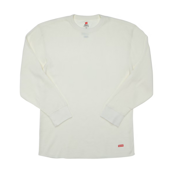 Supreme Thermal Crew White, long sleeve waffle-knit cotton shirt with ribbed cuffs and crew neckline.