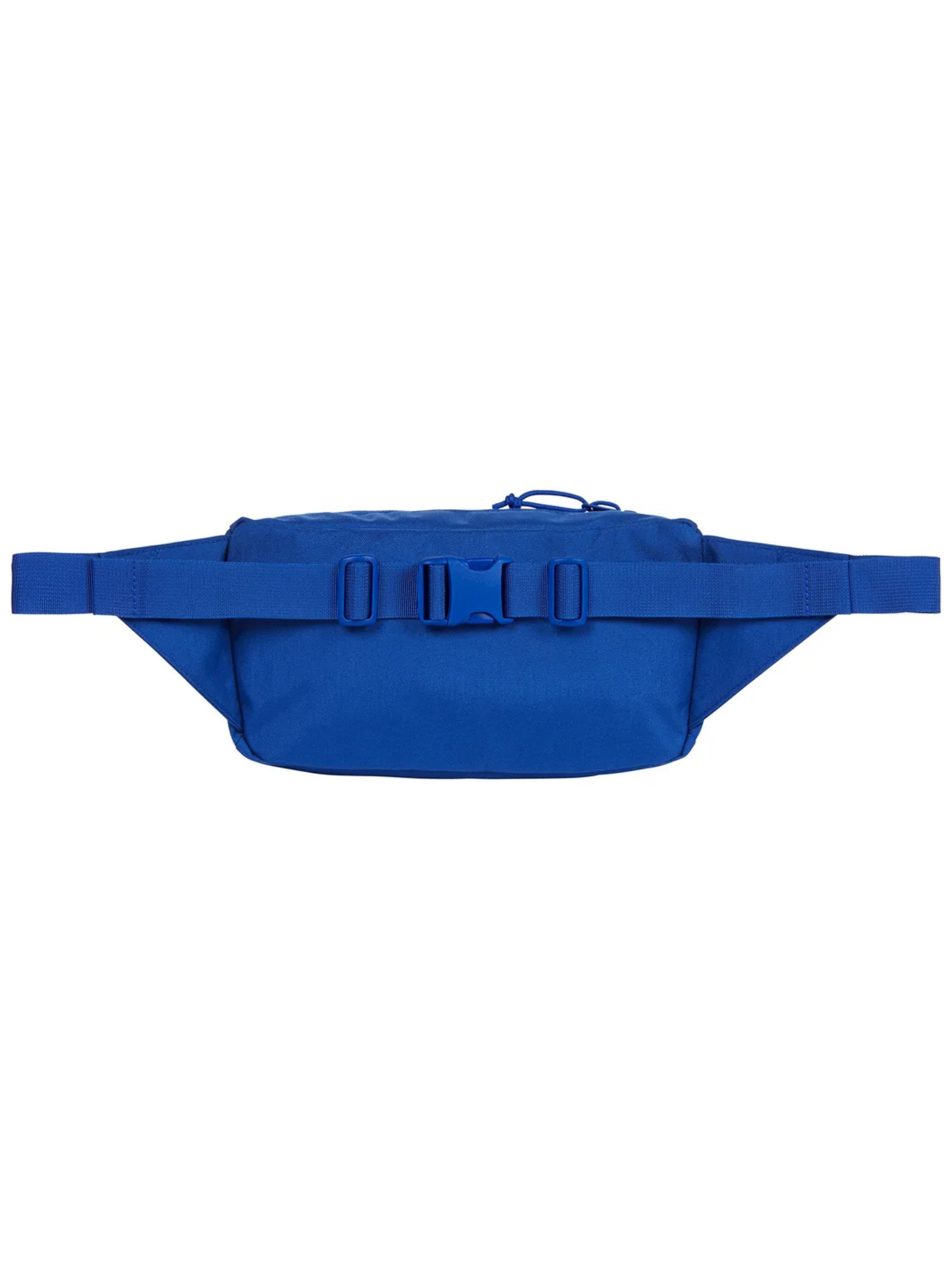Supreme Waist Bag Blue FW24 in Cordura nylon with mesh pocket, reflective trim, and logo details