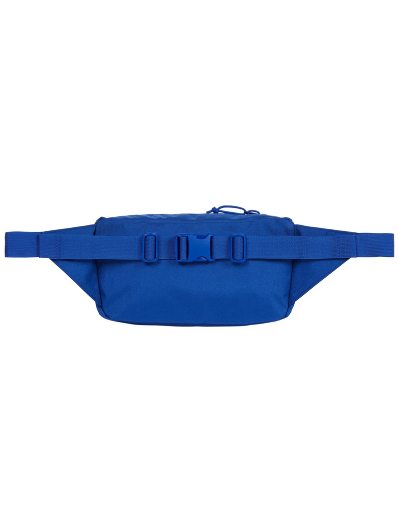 Supreme Waist Bag Blue FW24 in Cordura nylon with mesh pocket, reflective trim, and logo details
