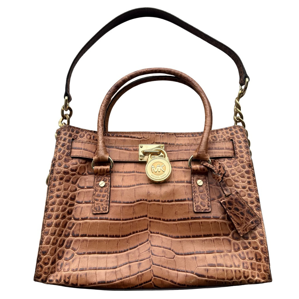 Michael Kors Hamilton Croc Handbag Brown