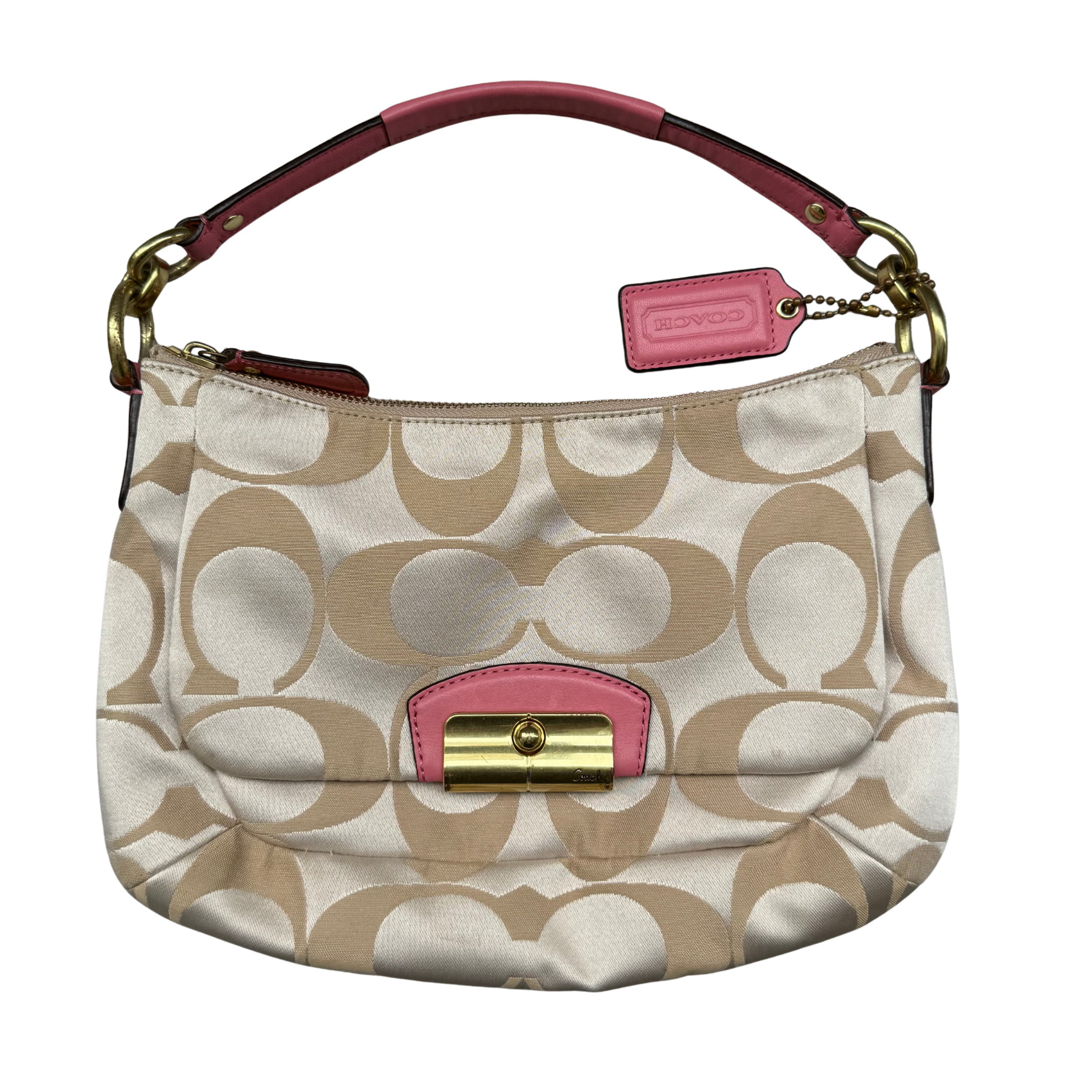 Coach 2Way Signature Shoulder Bag Cream/Pink