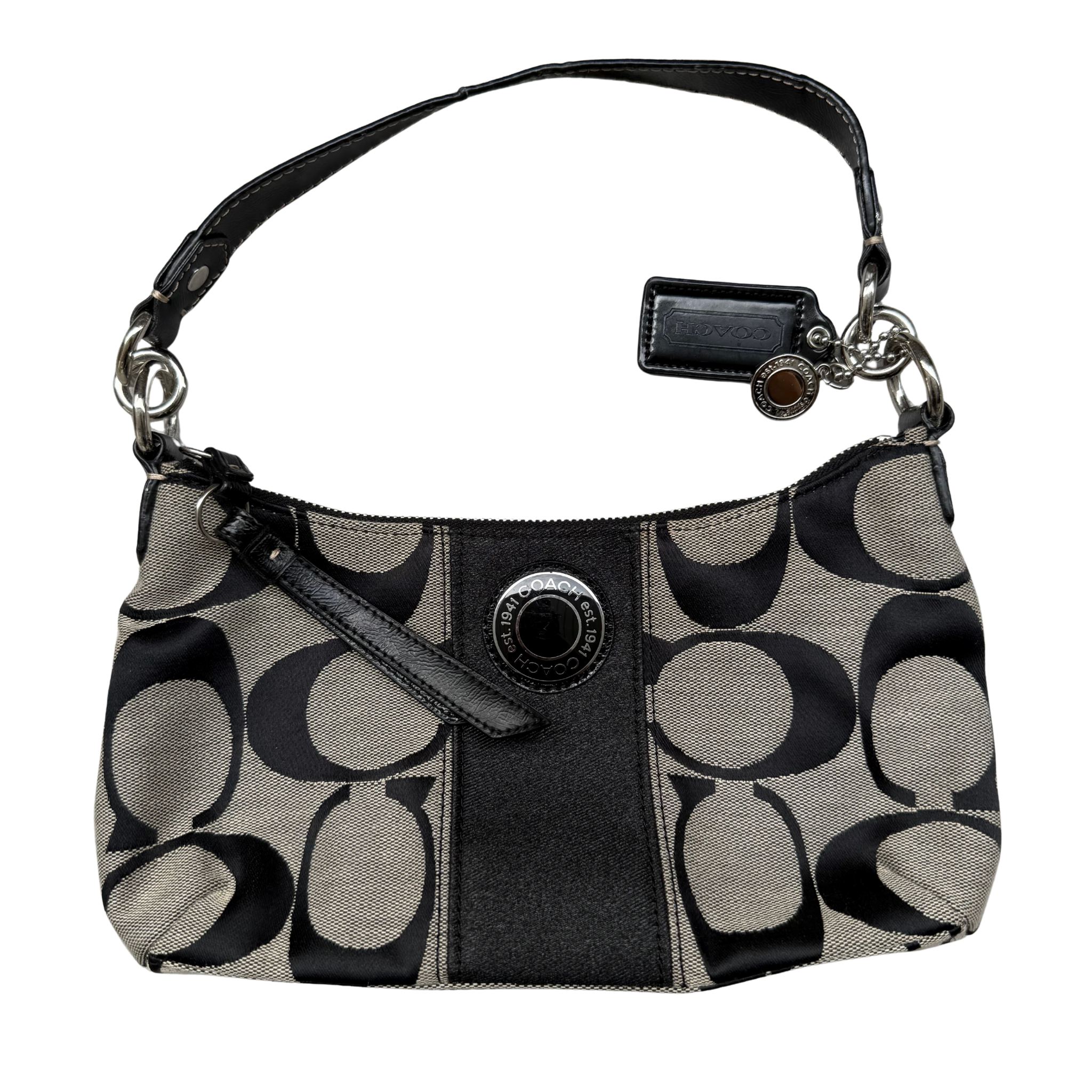 Coach 2Way Signature Strip Shoulder Bag Grey/Black