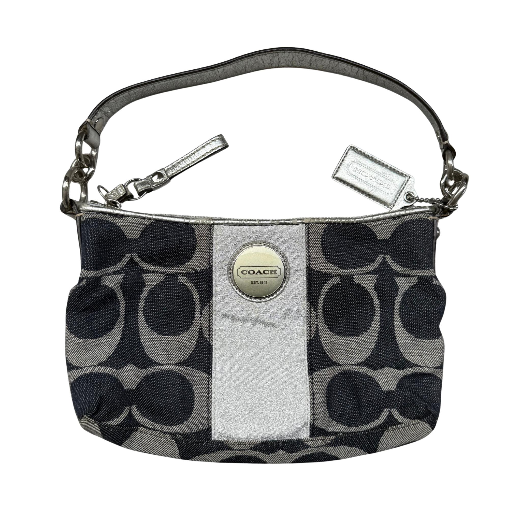 Coach 2Way Signature Denim Shoulder Bag Navy/Silver