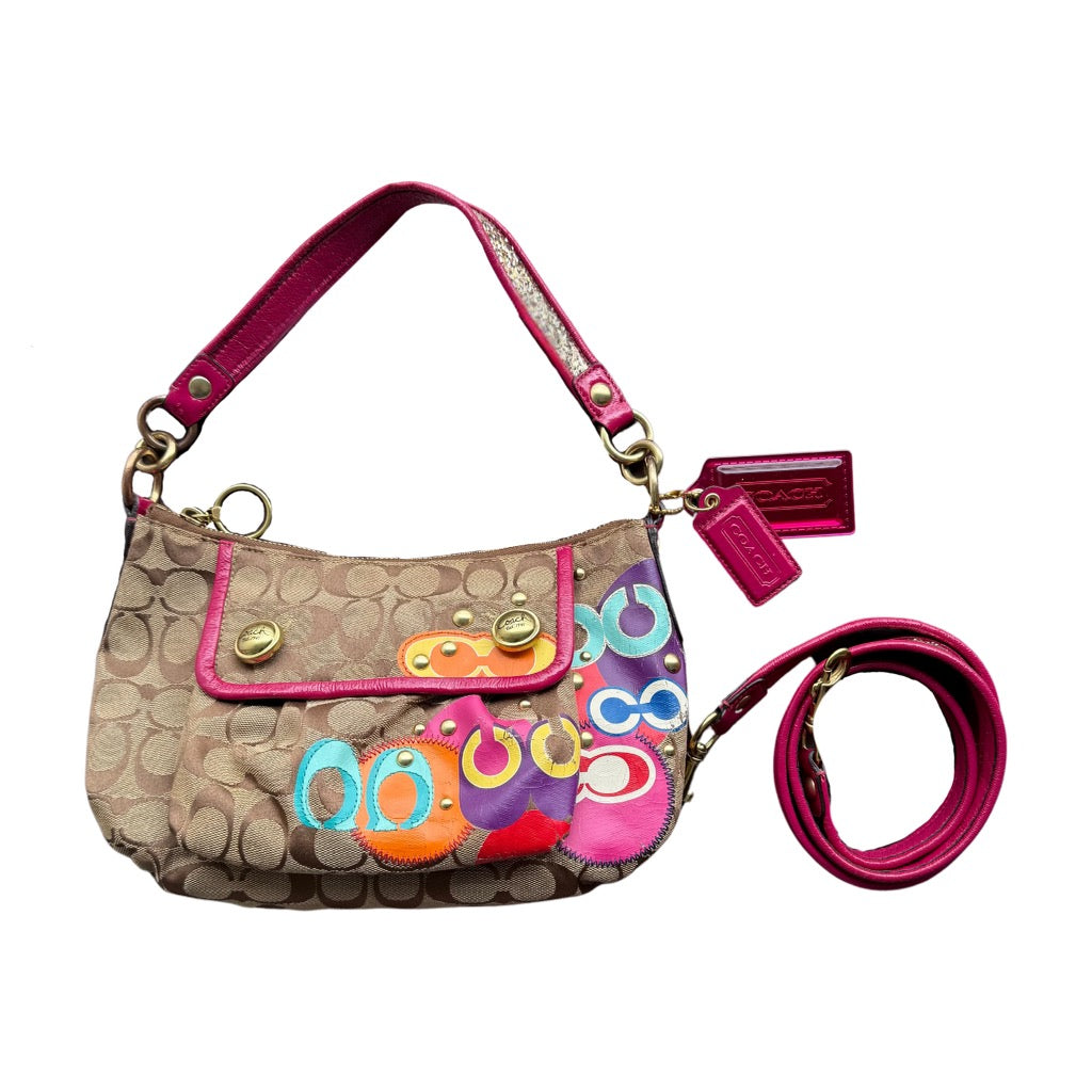 Coach 2Way Signature Poppy Glitter Shoulder Bag Beige/Pink