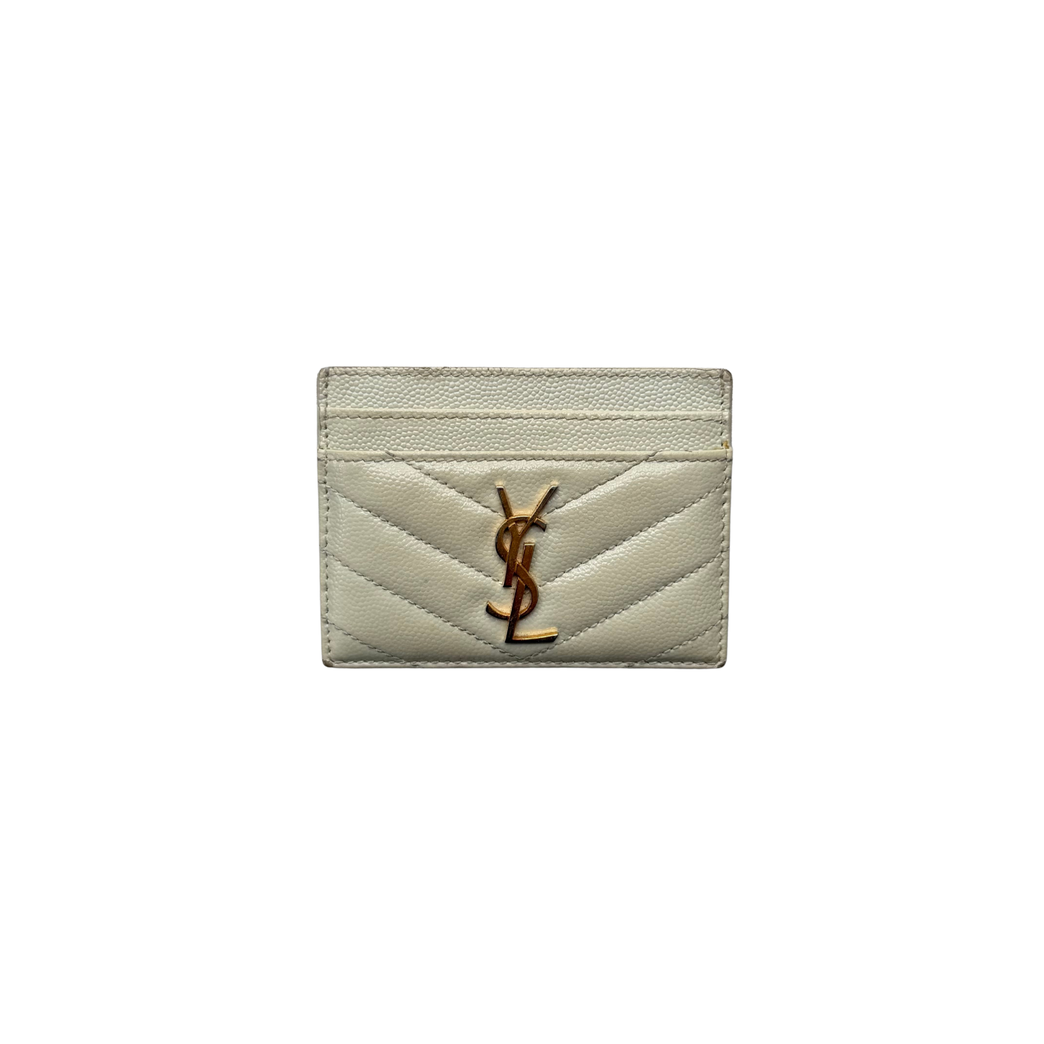 Saint Laurent Cassandre Matelassé Card Case Cream