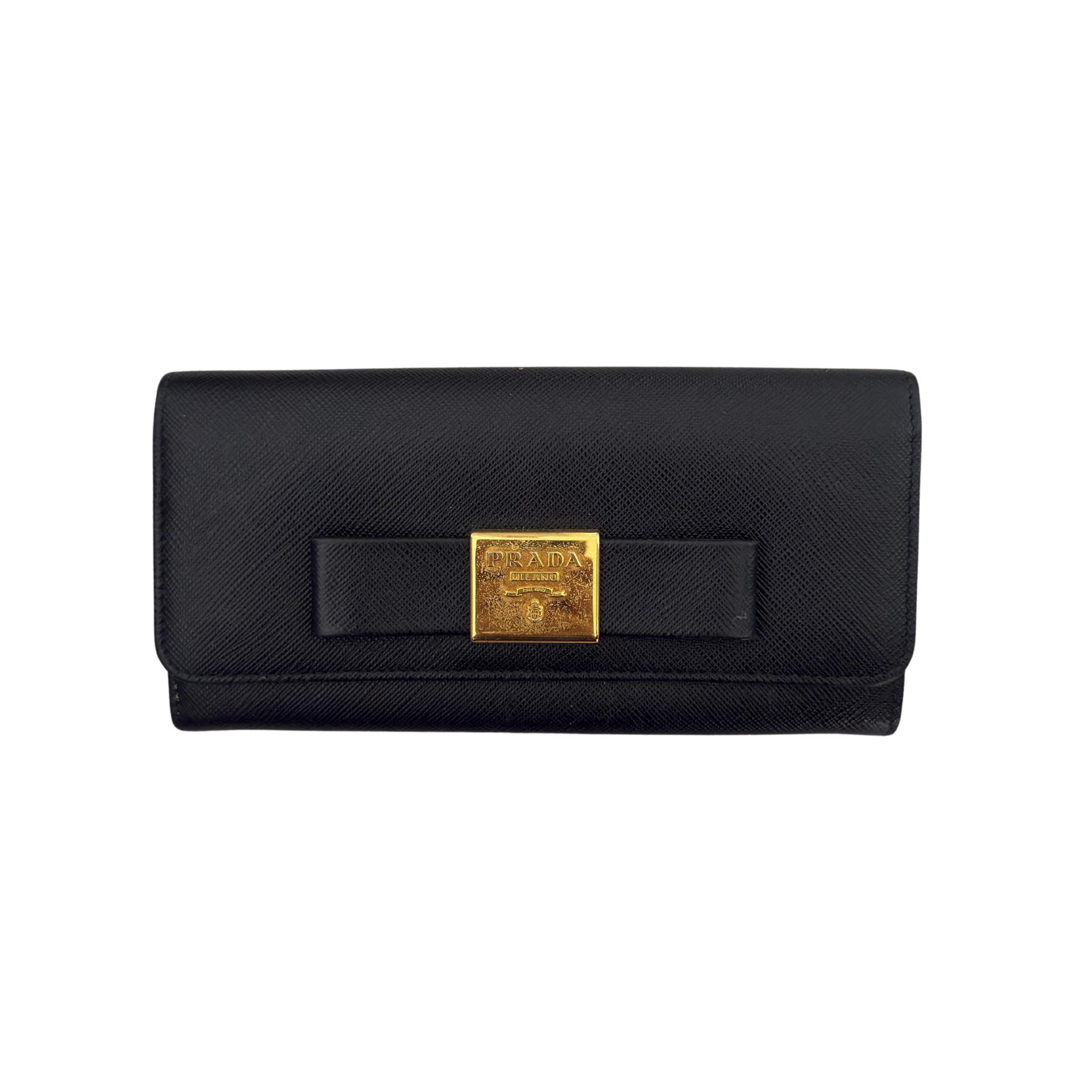 Prada Milano Black Saffiano Leather Ribbon Bow Long Wallet