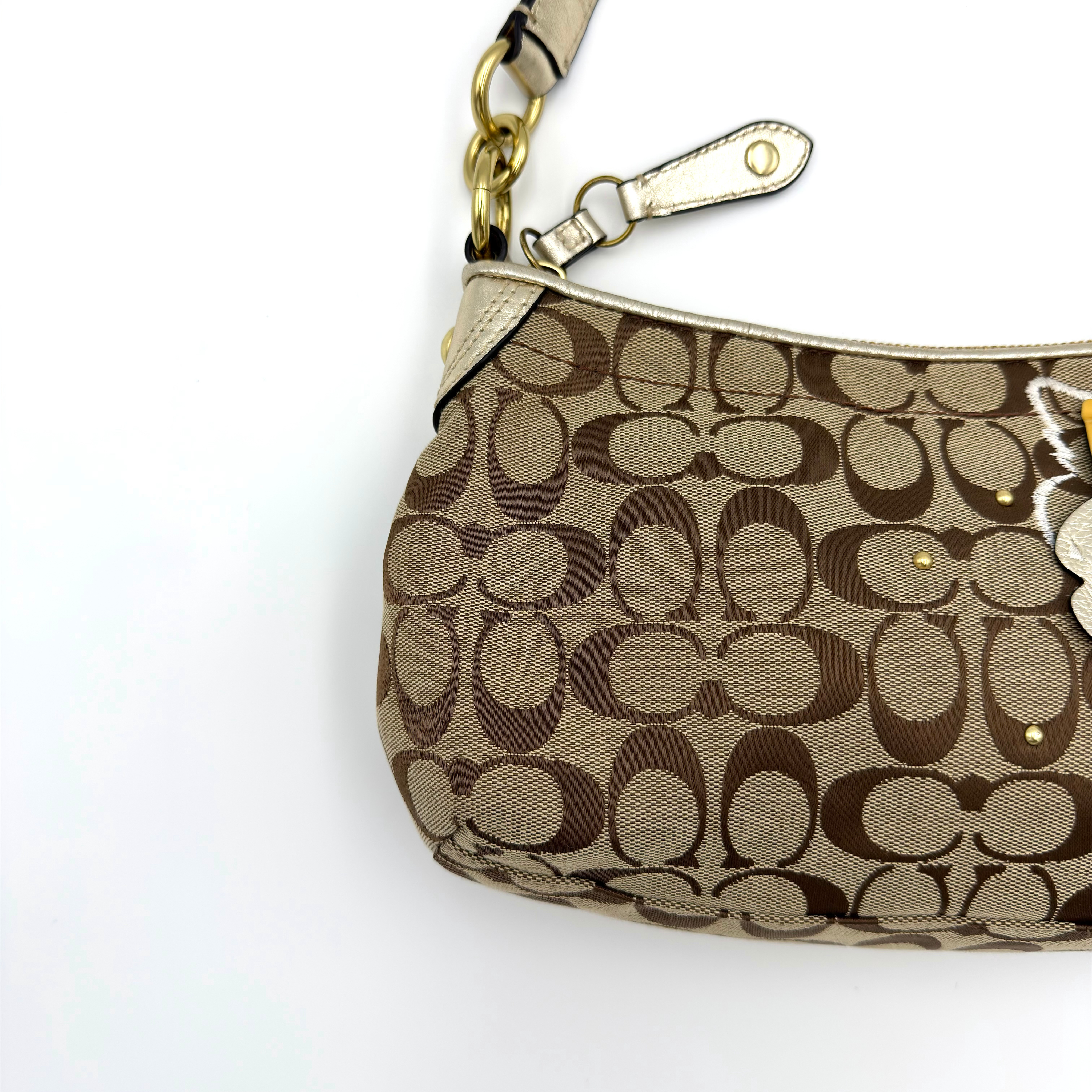 Coach 2Way Signature Floral Shoulder Bag Beige