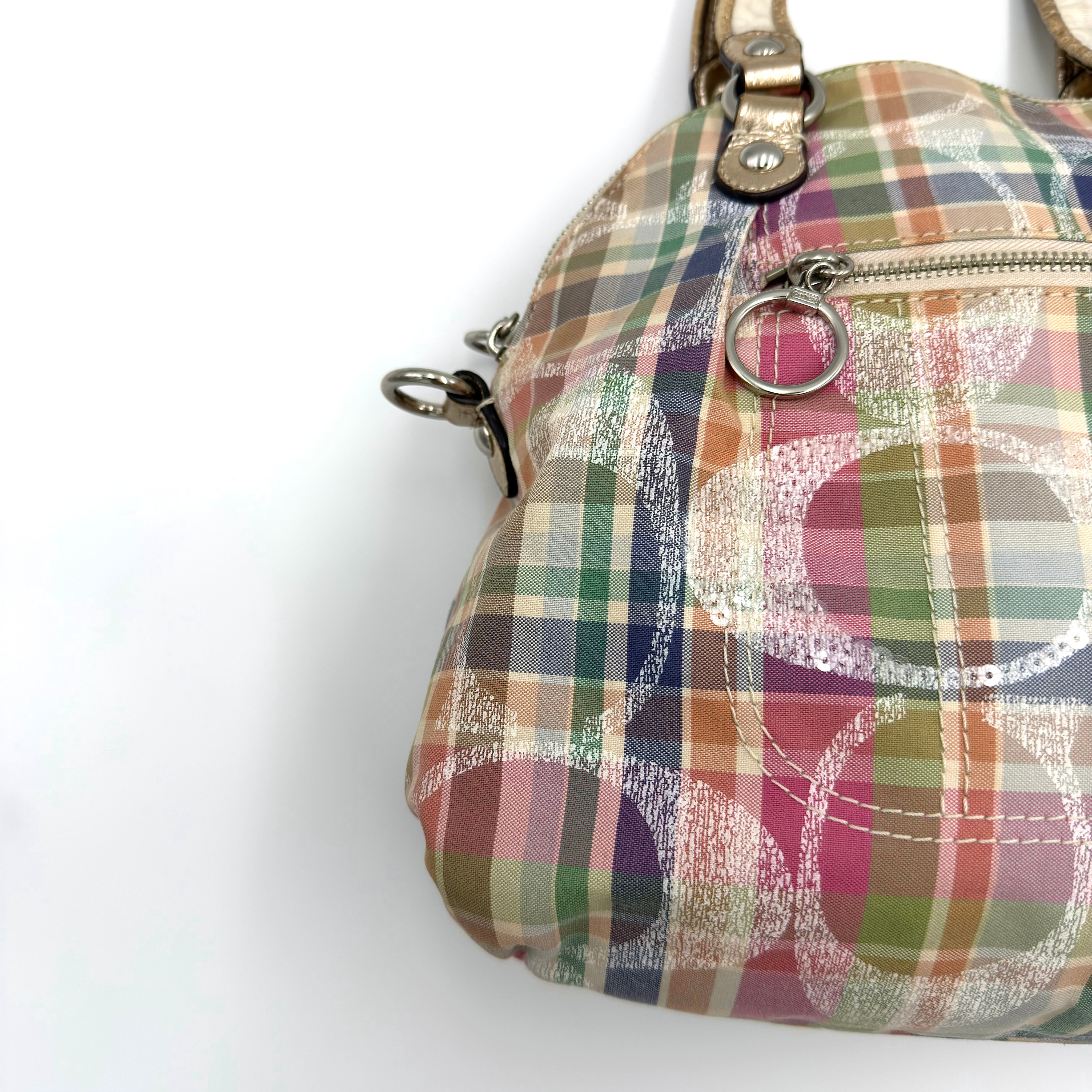 Coach 2Way Poppy Madras Tartan Shoulder Bag Multicolor