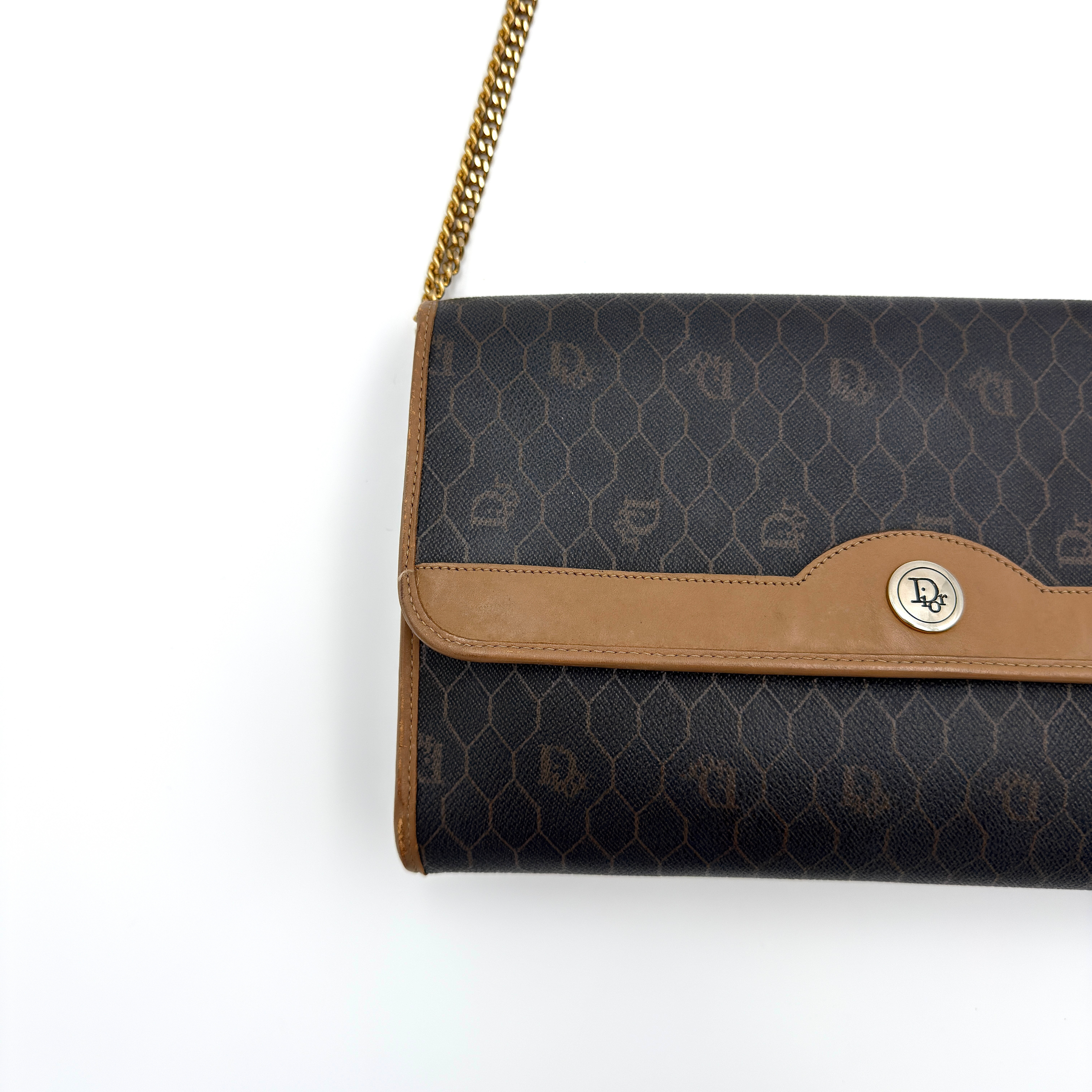 Dior Honeycomb Canvas Chain Shoulder Bag Brown