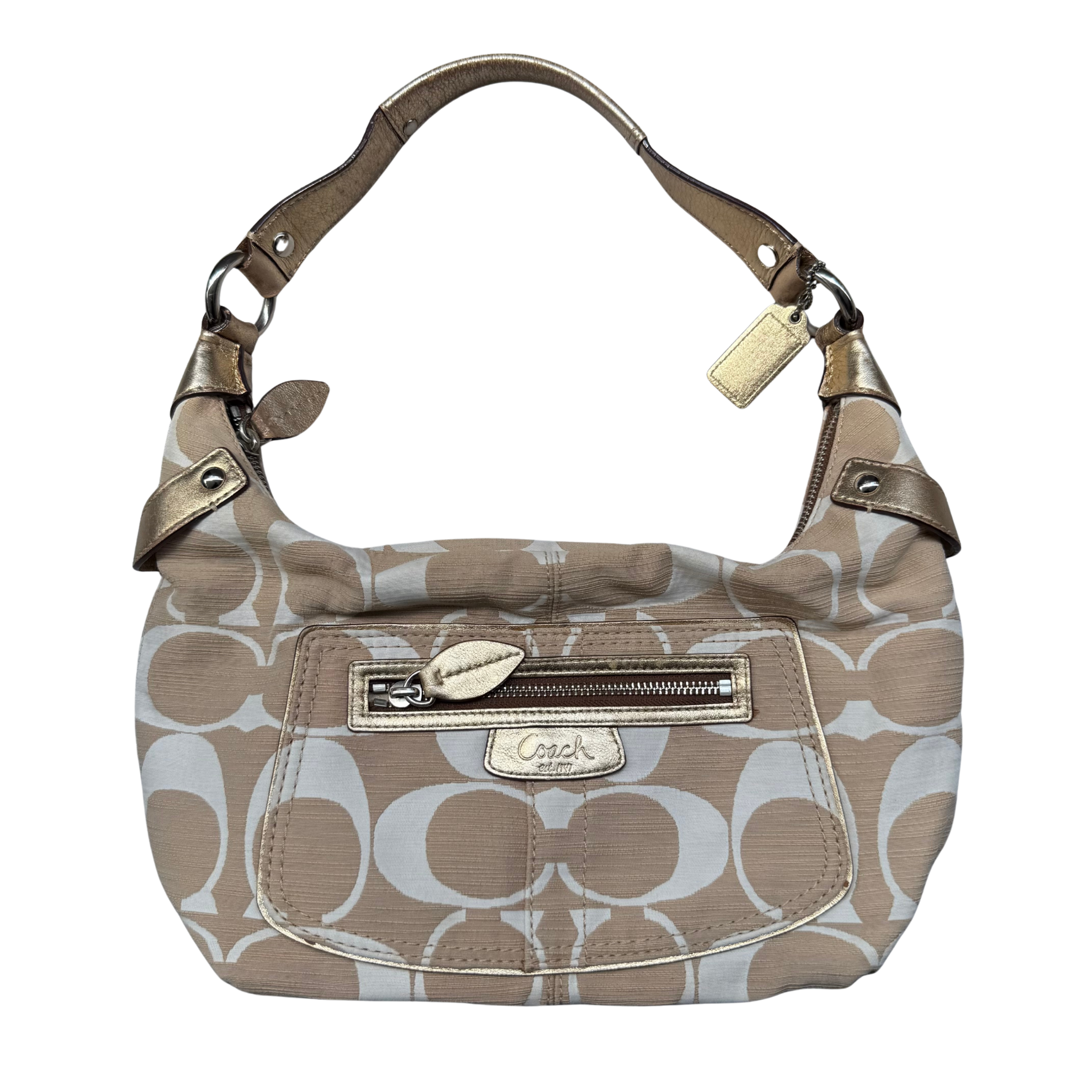 Coach Signature Penelope Hobo Shoulder Bag Beige/White