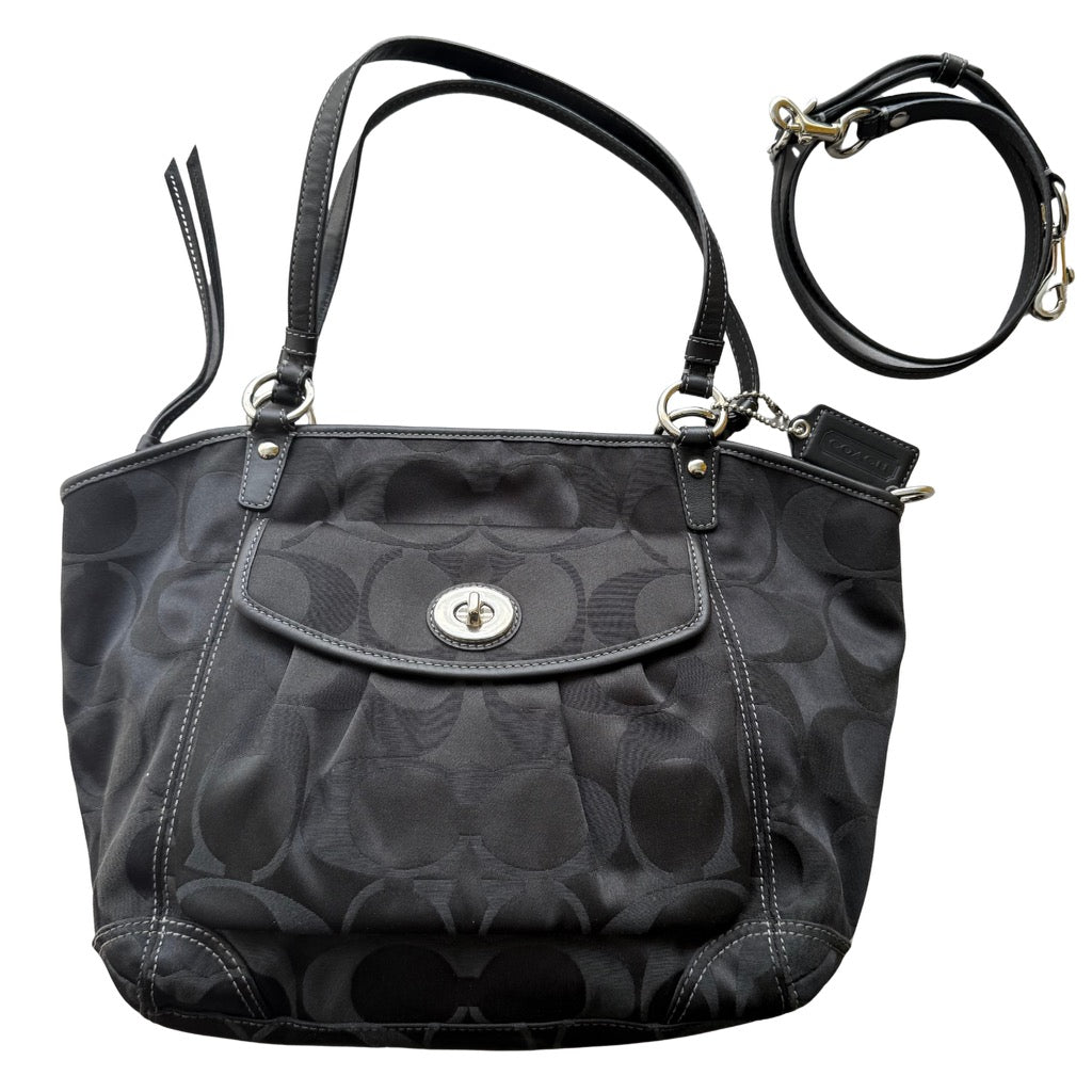 Coach 2Way Signature Leah Shoulder Bag Black
