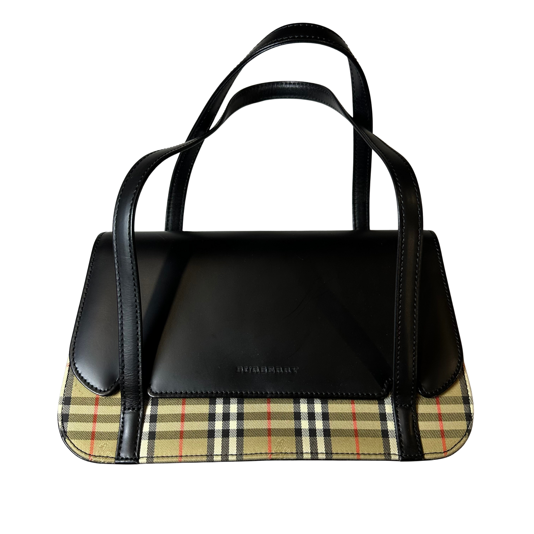 Burberry Nova Check Logo Canvas Leather Handbag
