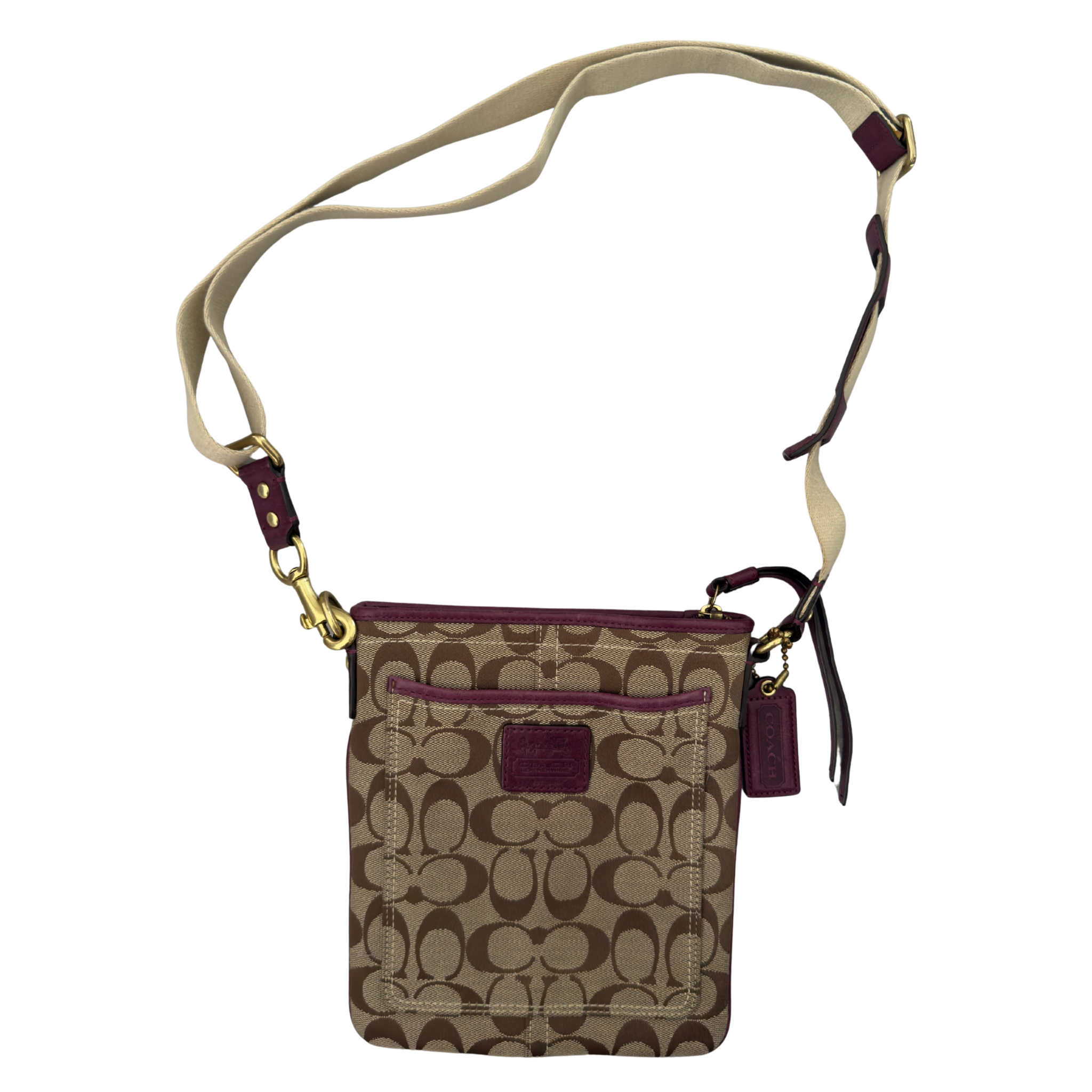 Coach Khaki Signature Crossbody Swing-pack Beige/Purple