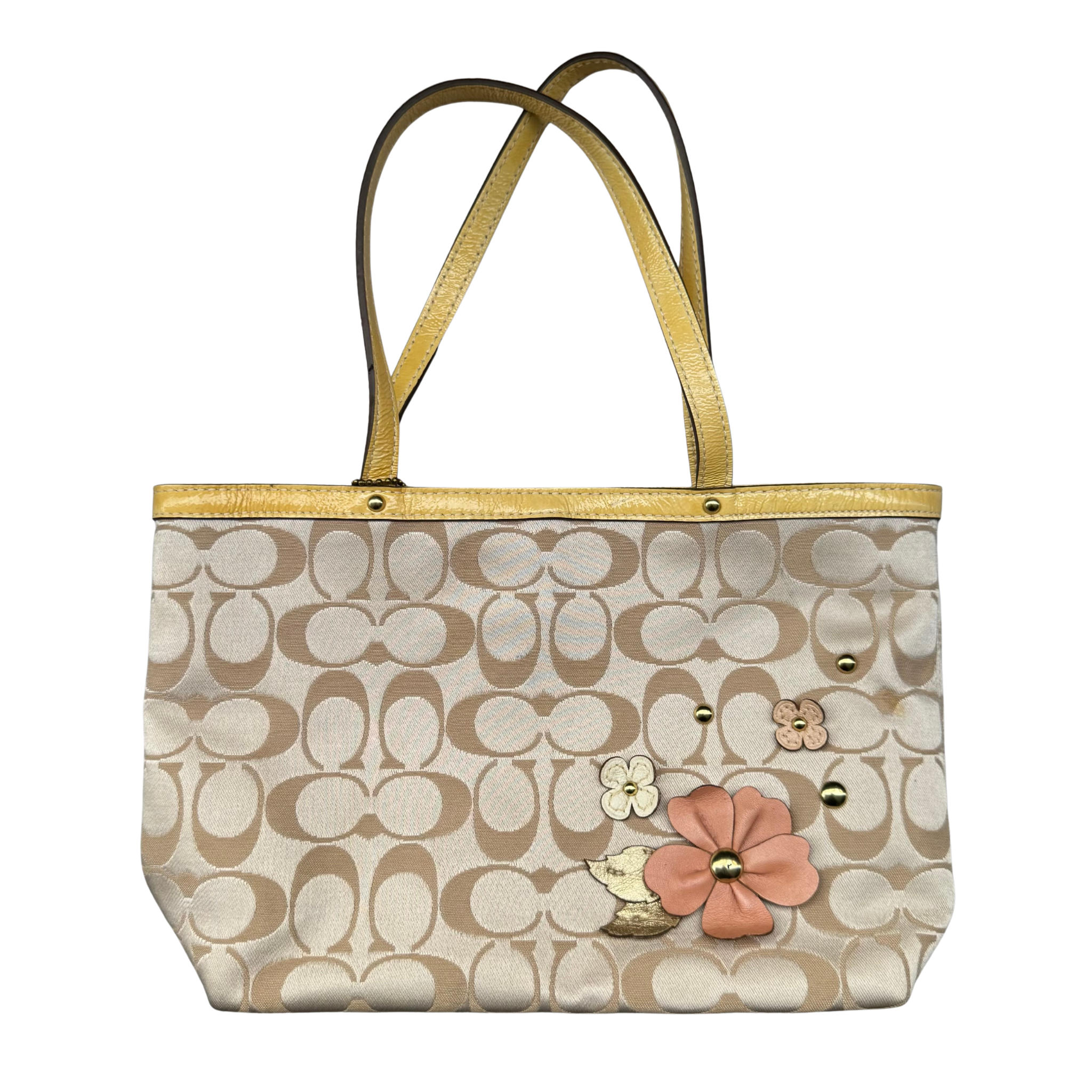 Coach Floral Applique Top Handle Tote Bag