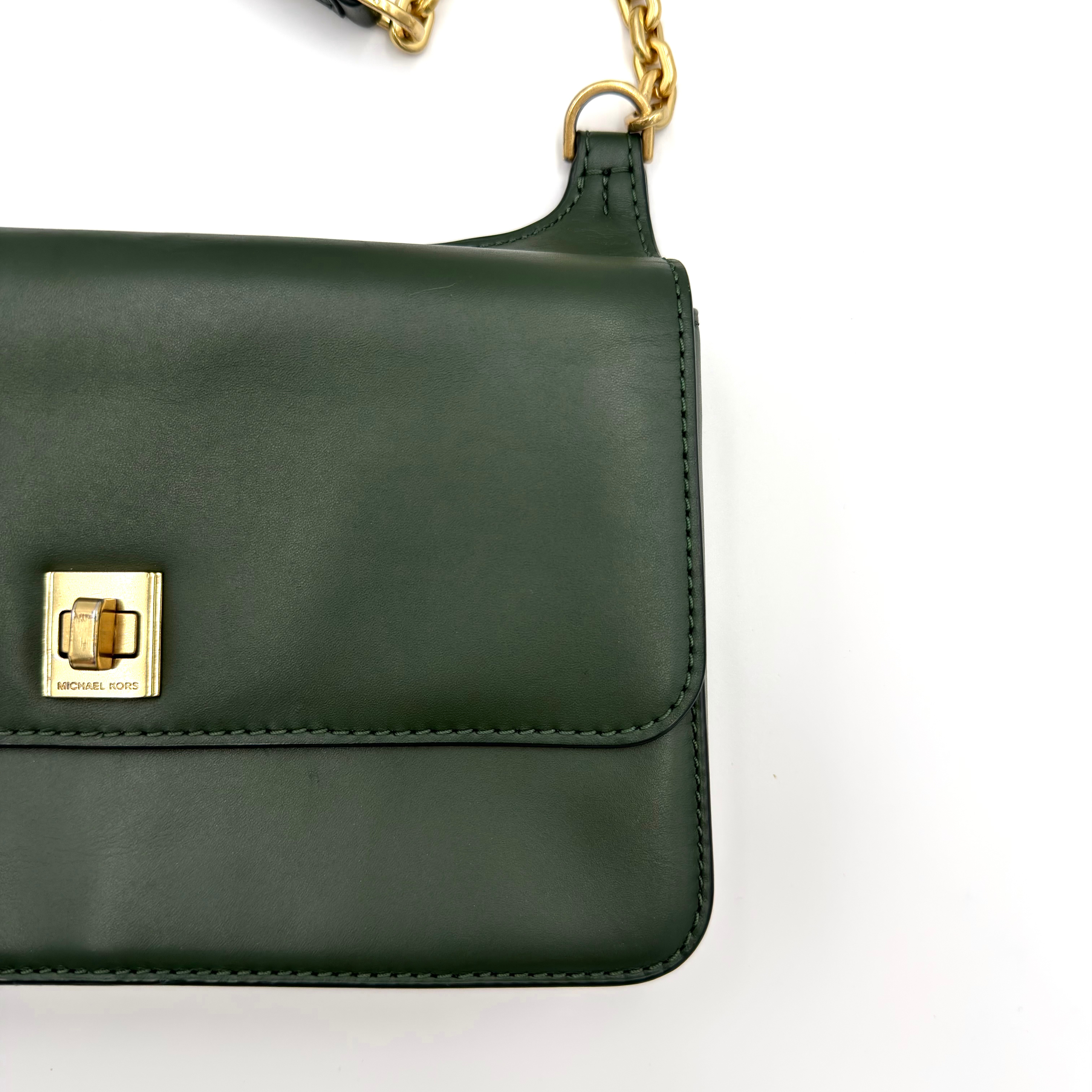 Michael Kors Natalie Medium Leather Messenger Bag Green