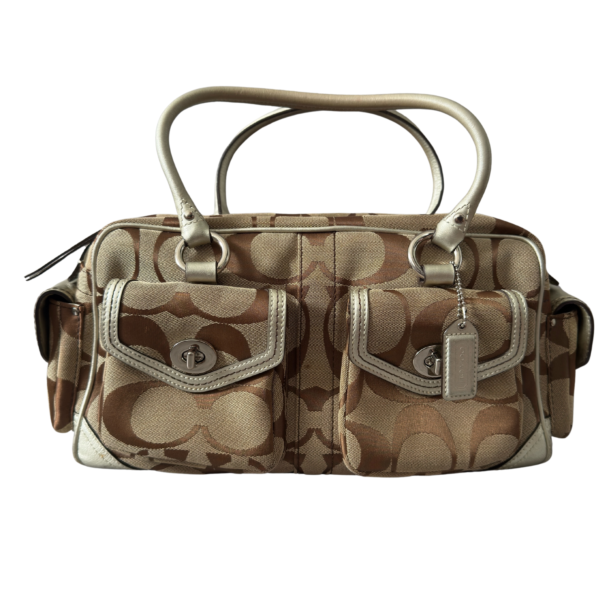 Coach 2Way Poppy Beige/Silver Signature Bag