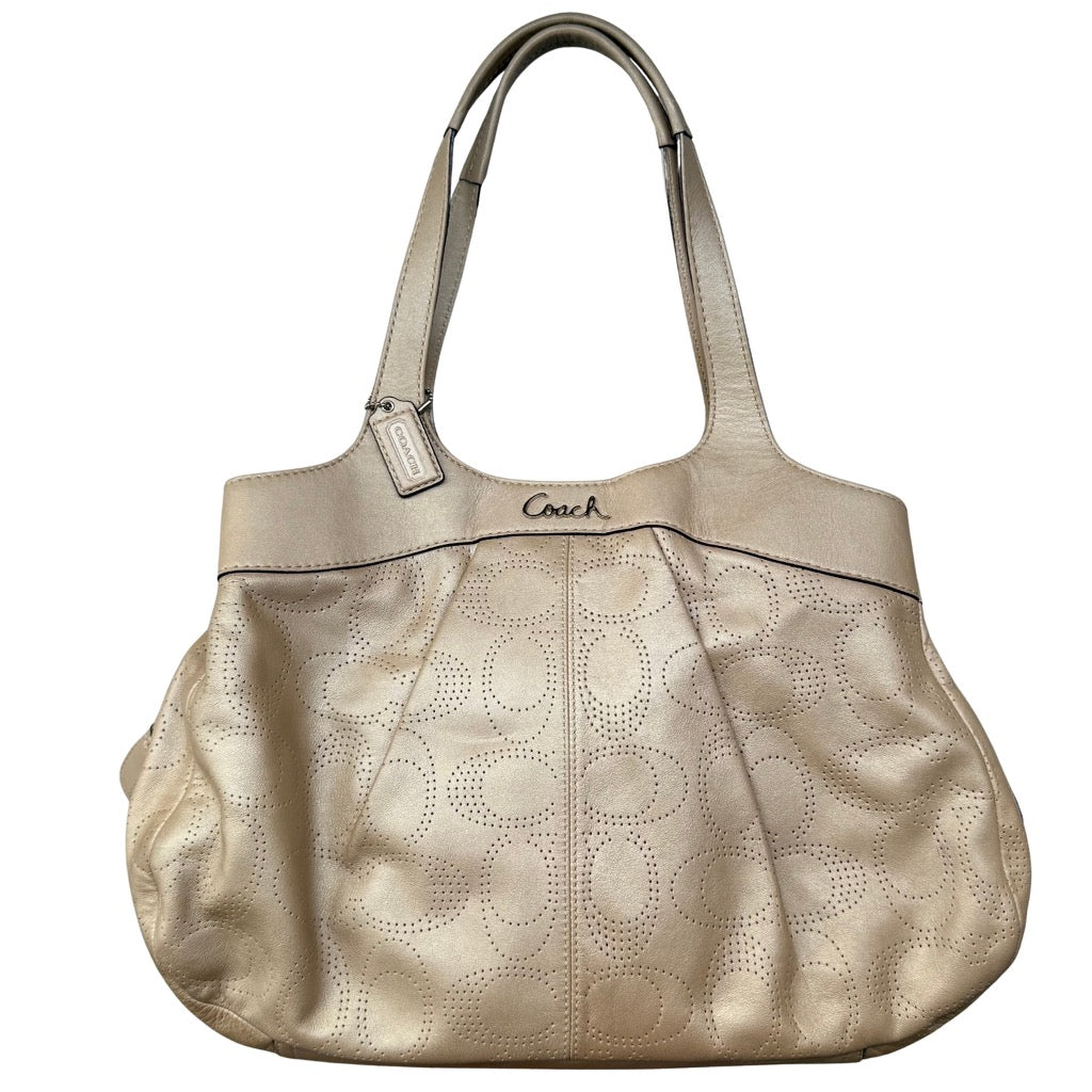 Coach Perforated Hobo Handbag Light Brown