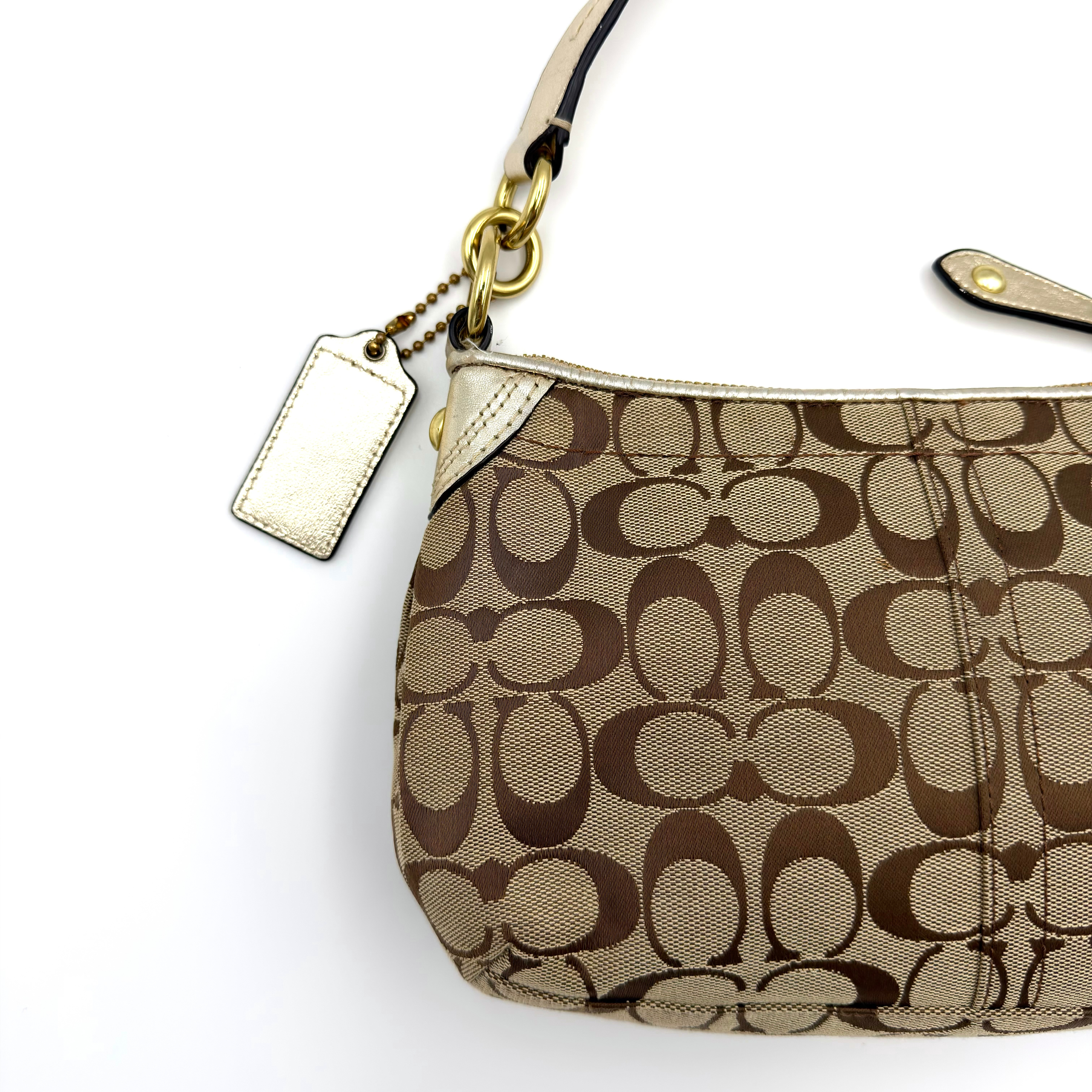 Coach 2Way Signature Floral Shoulder Bag Beige