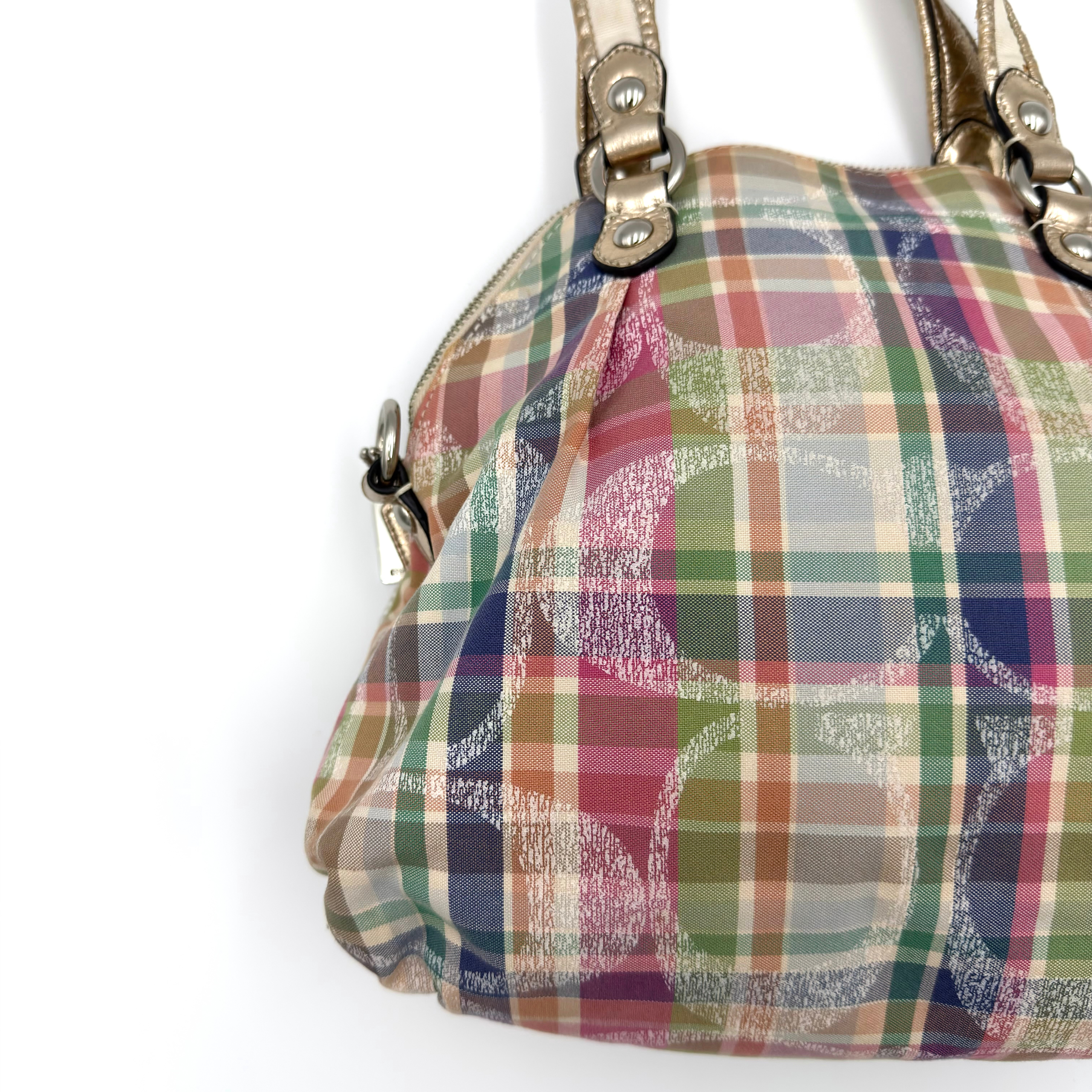 Coach 2Way Poppy Madras Tartan Shoulder Bag Multicolor