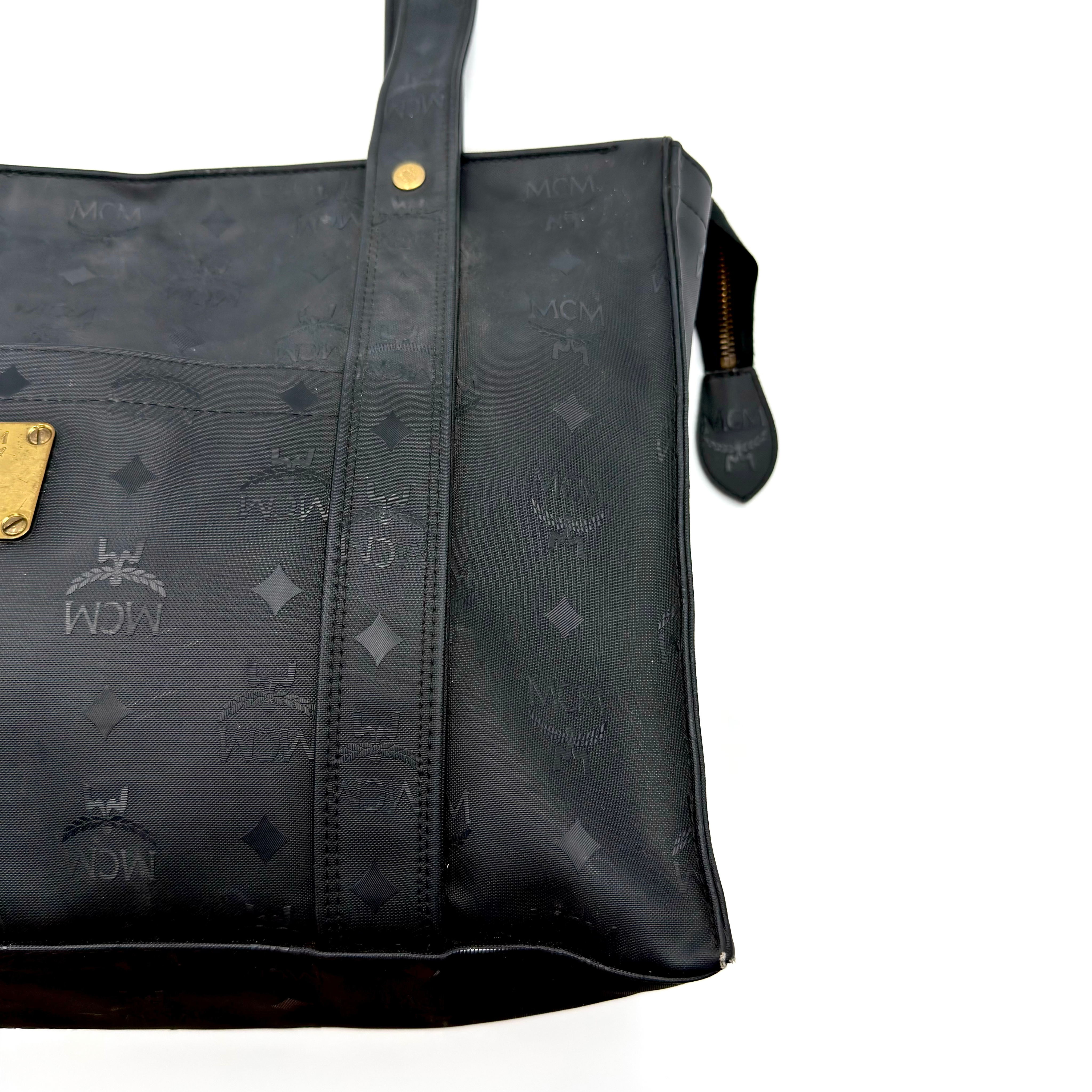 MCM Visetos Monogram Nylon Tote Bag Black