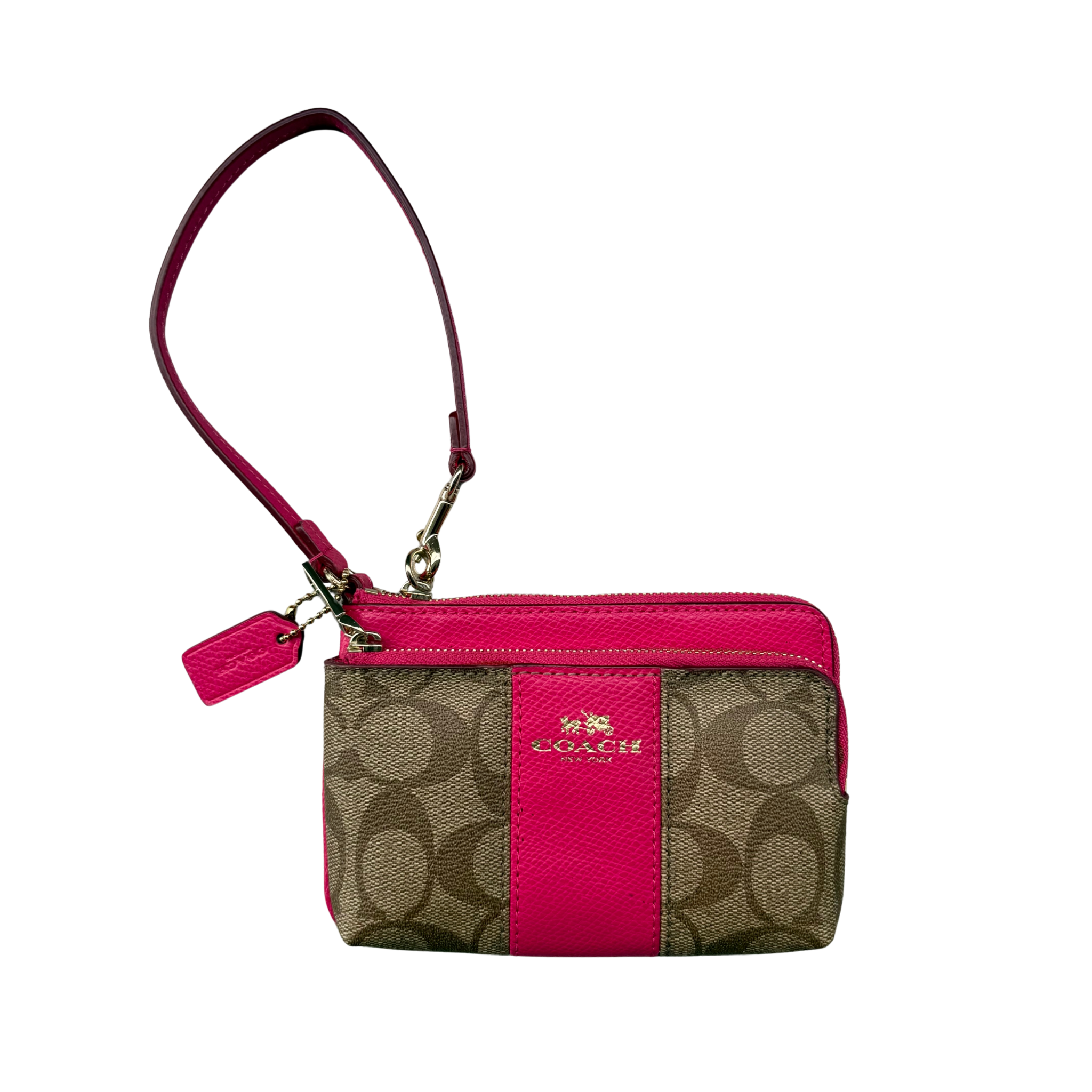 Coach Double Corner Zip Wristlet Pink/Beige