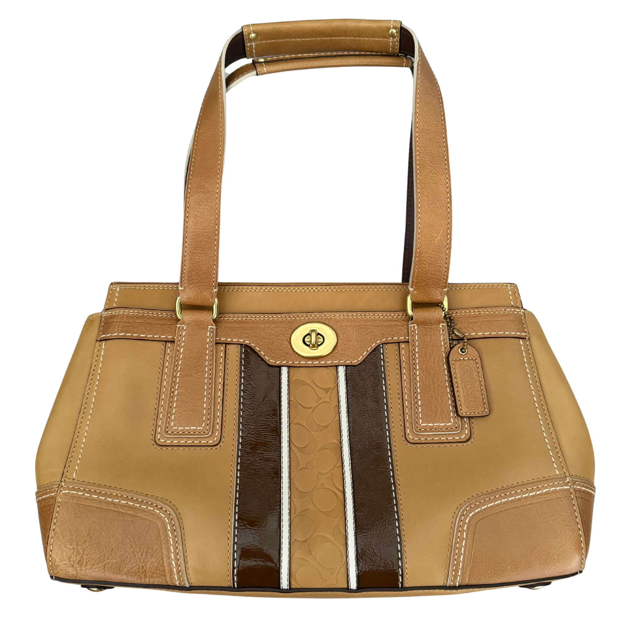 Coach Hampton 1900s Vintage Brown Beige Tan Embossed Handbag