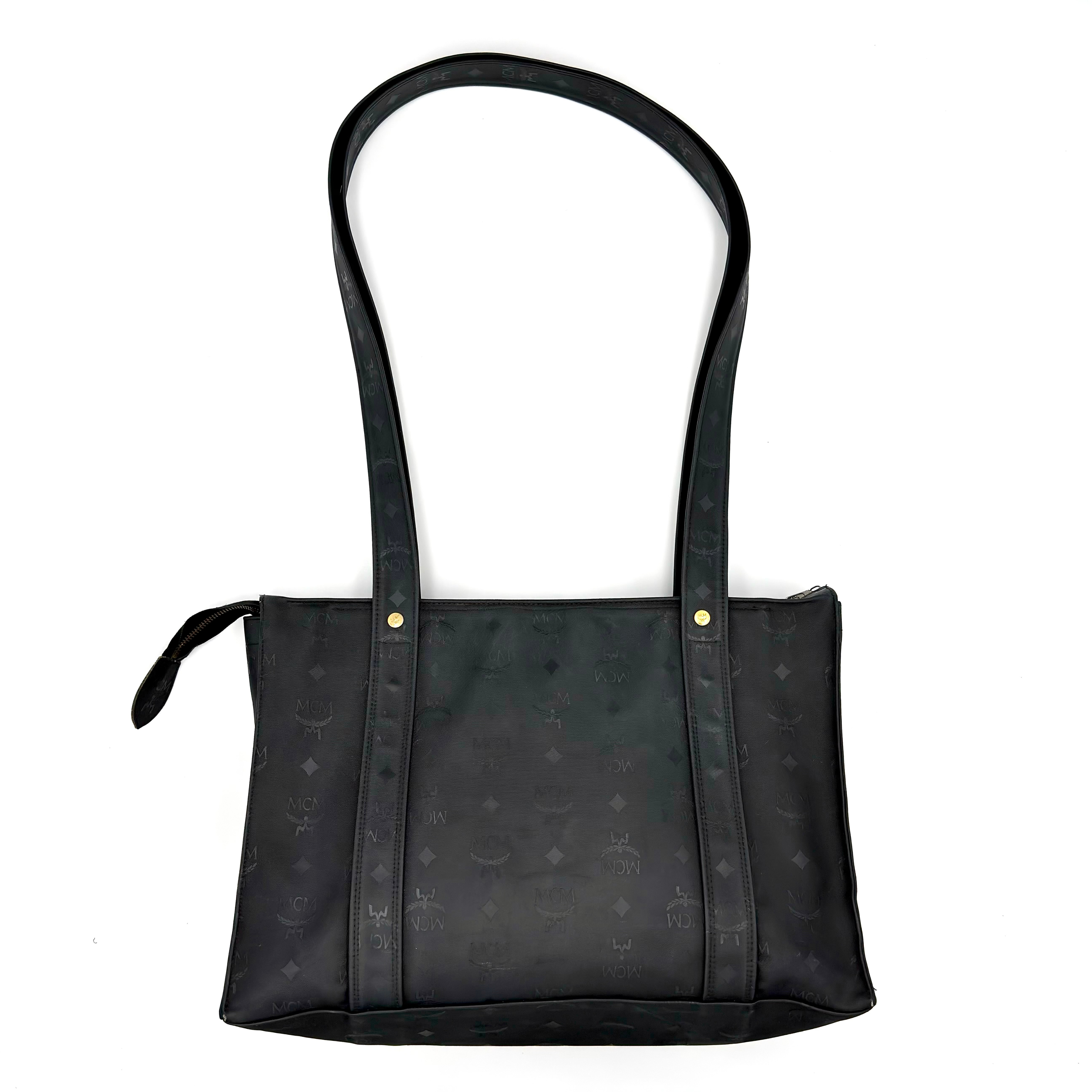 MCM Visetos Monogram Nylon Tote Bag Black