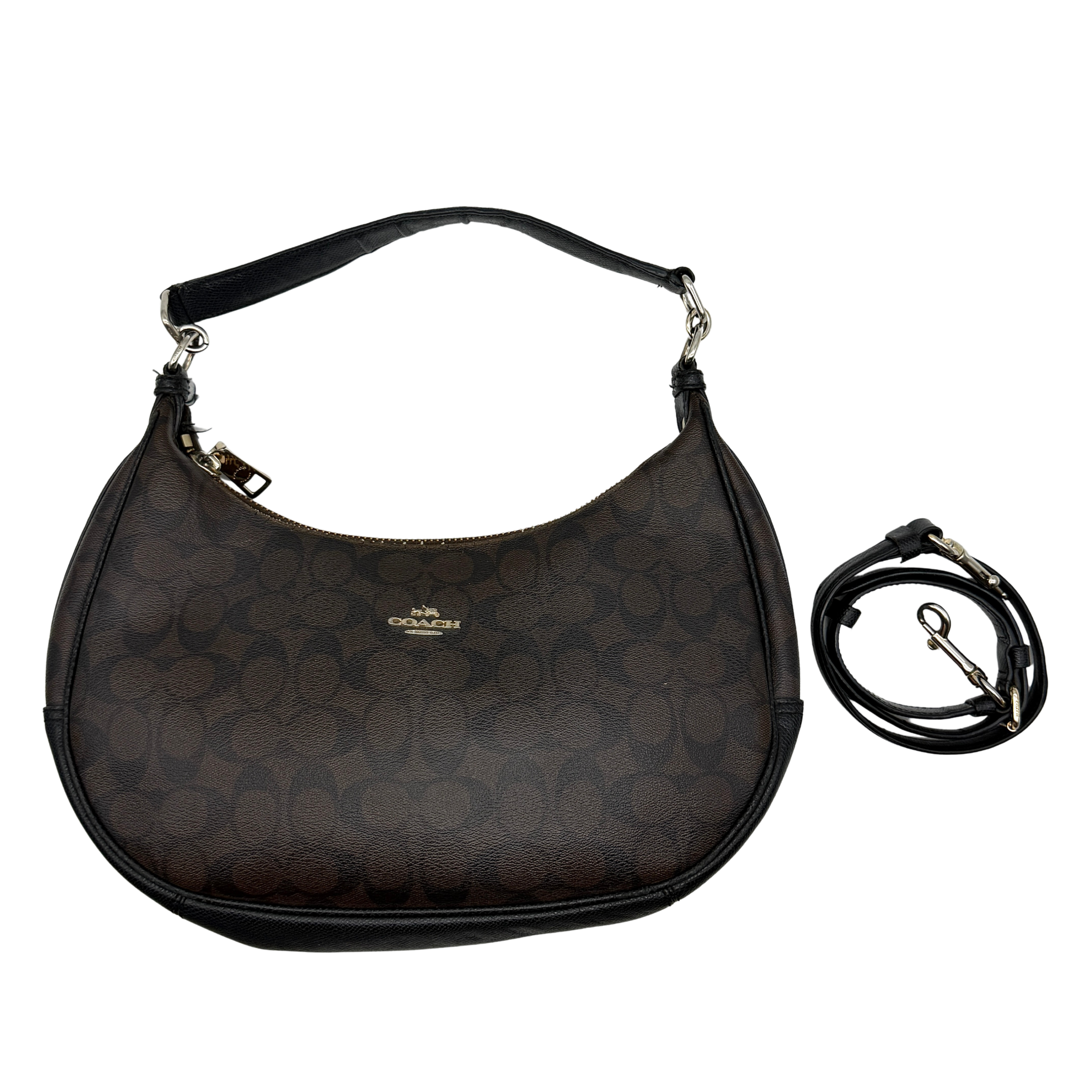 Coach Signature Hobo PVC Shoulder Bag Brown