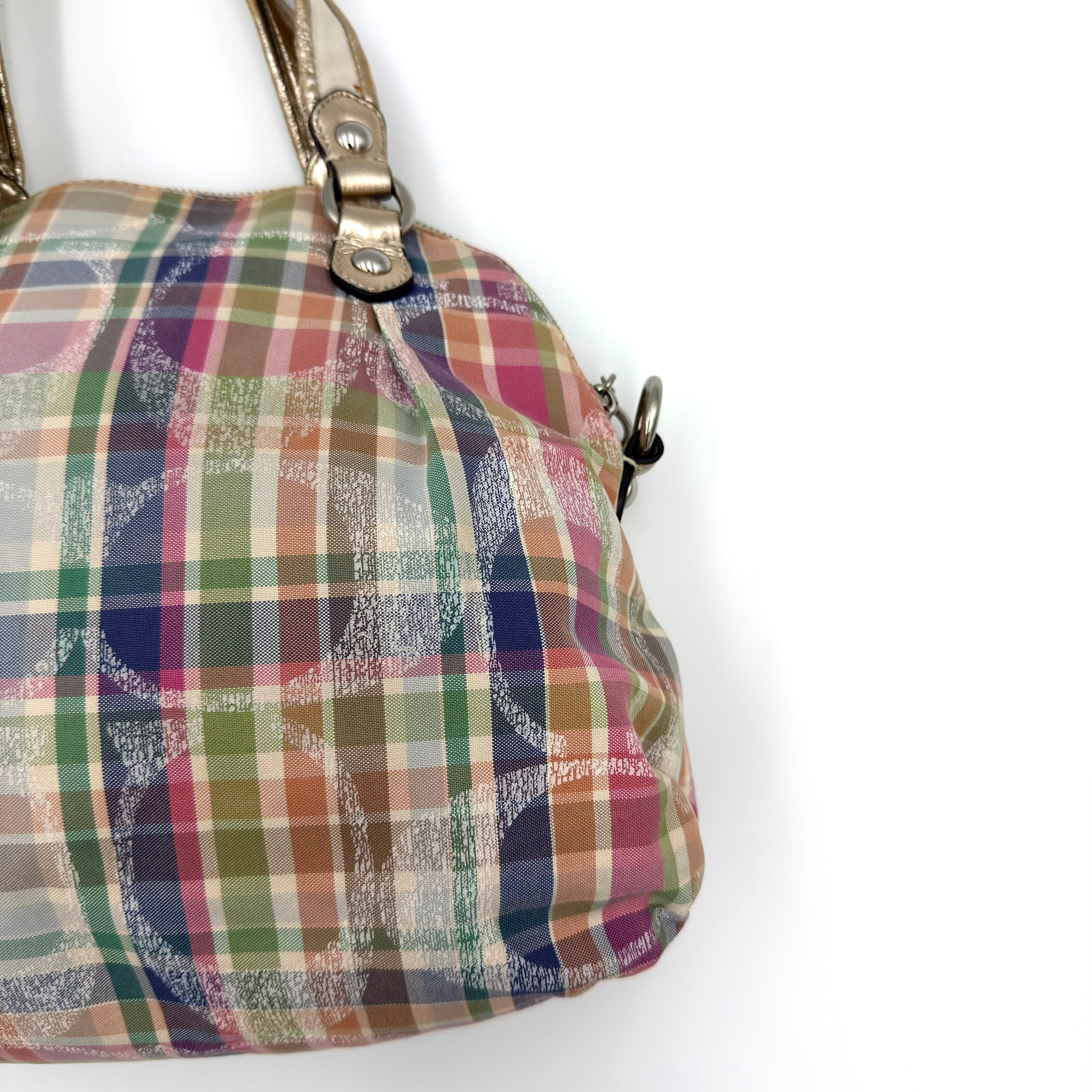 Coach 2Way Poppy Madras Tartan Shoulder Bag Multicolor