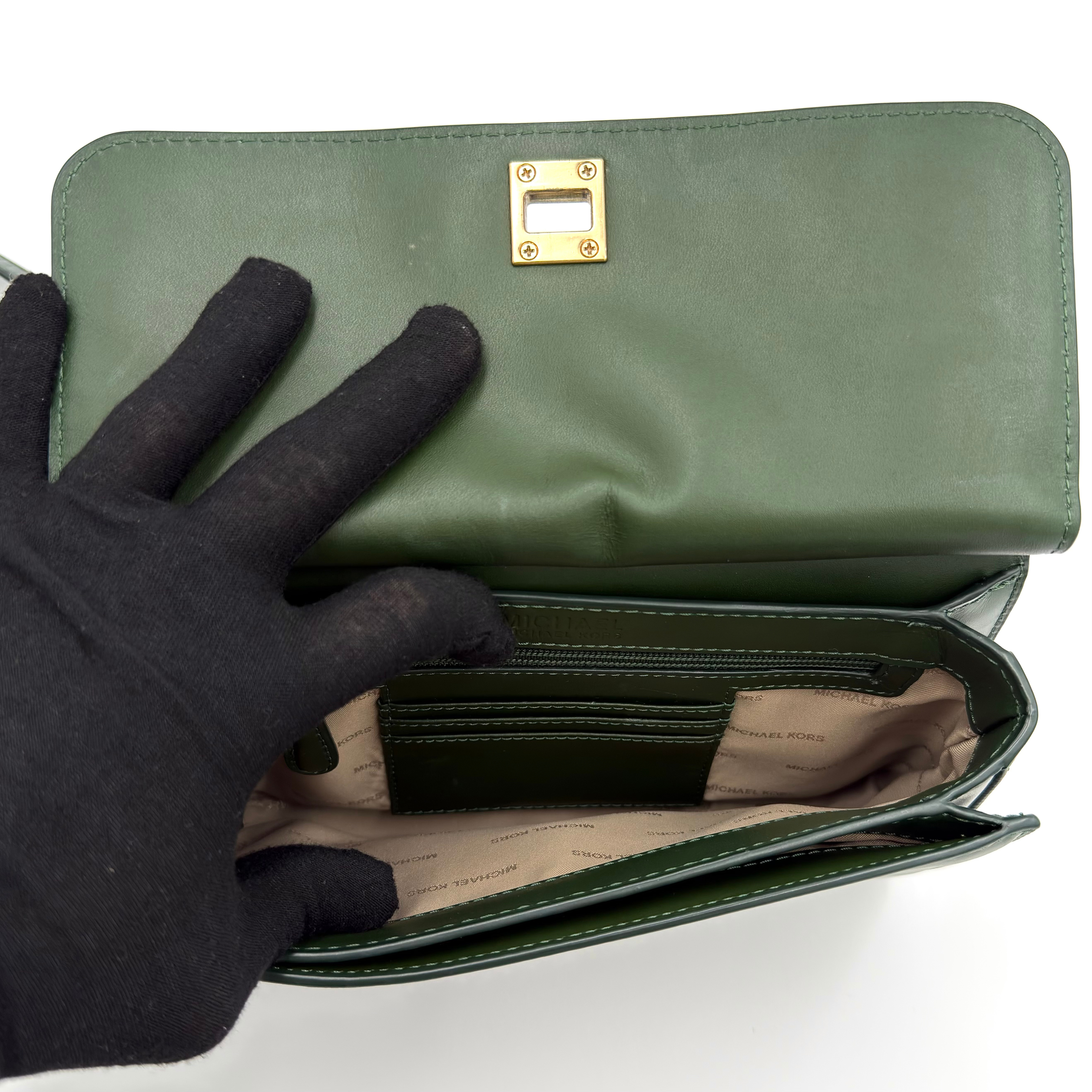 Michael Kors Natalie Medium Leather Messenger Bag Green