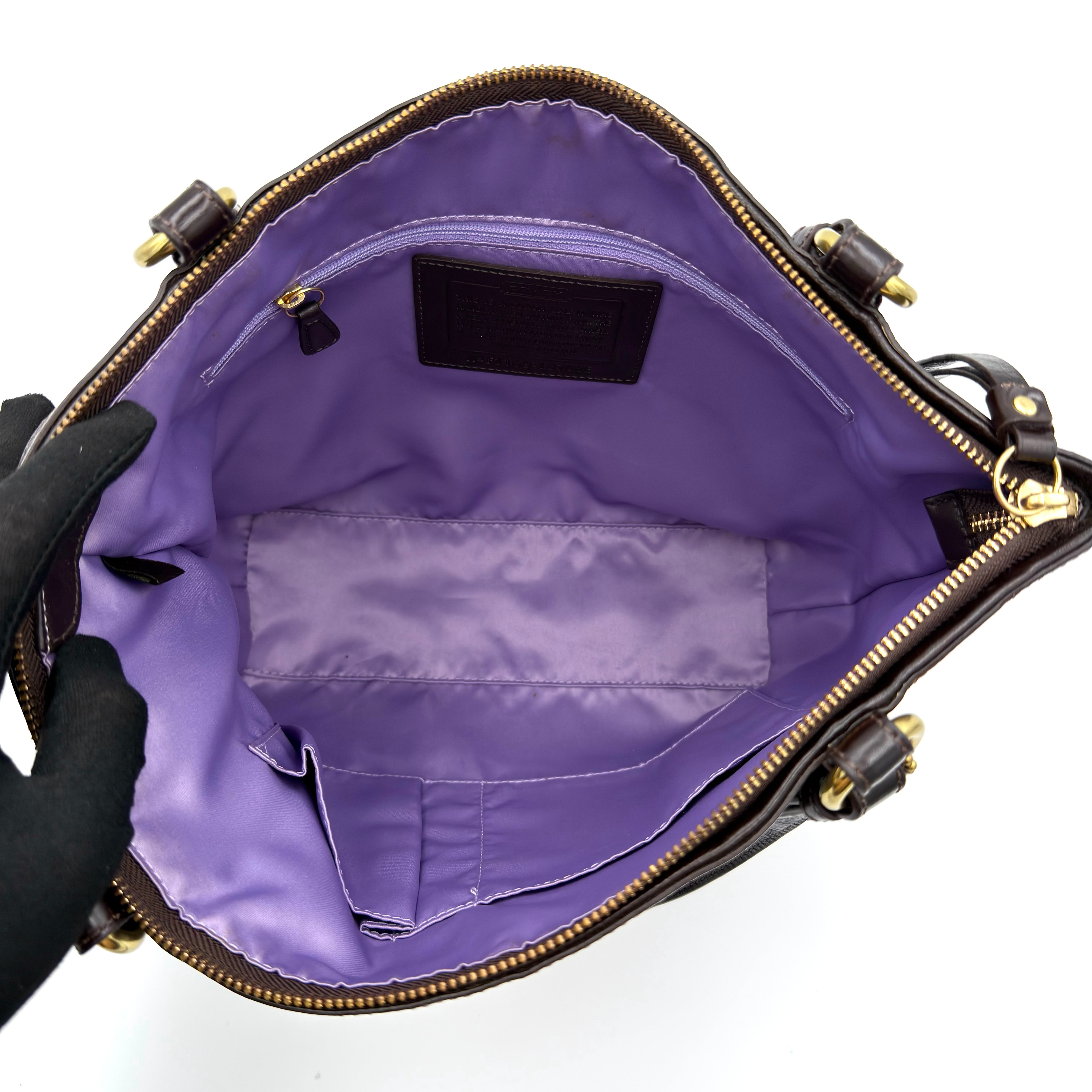 Coach Signature Canvas Studded Tote Bag Brown