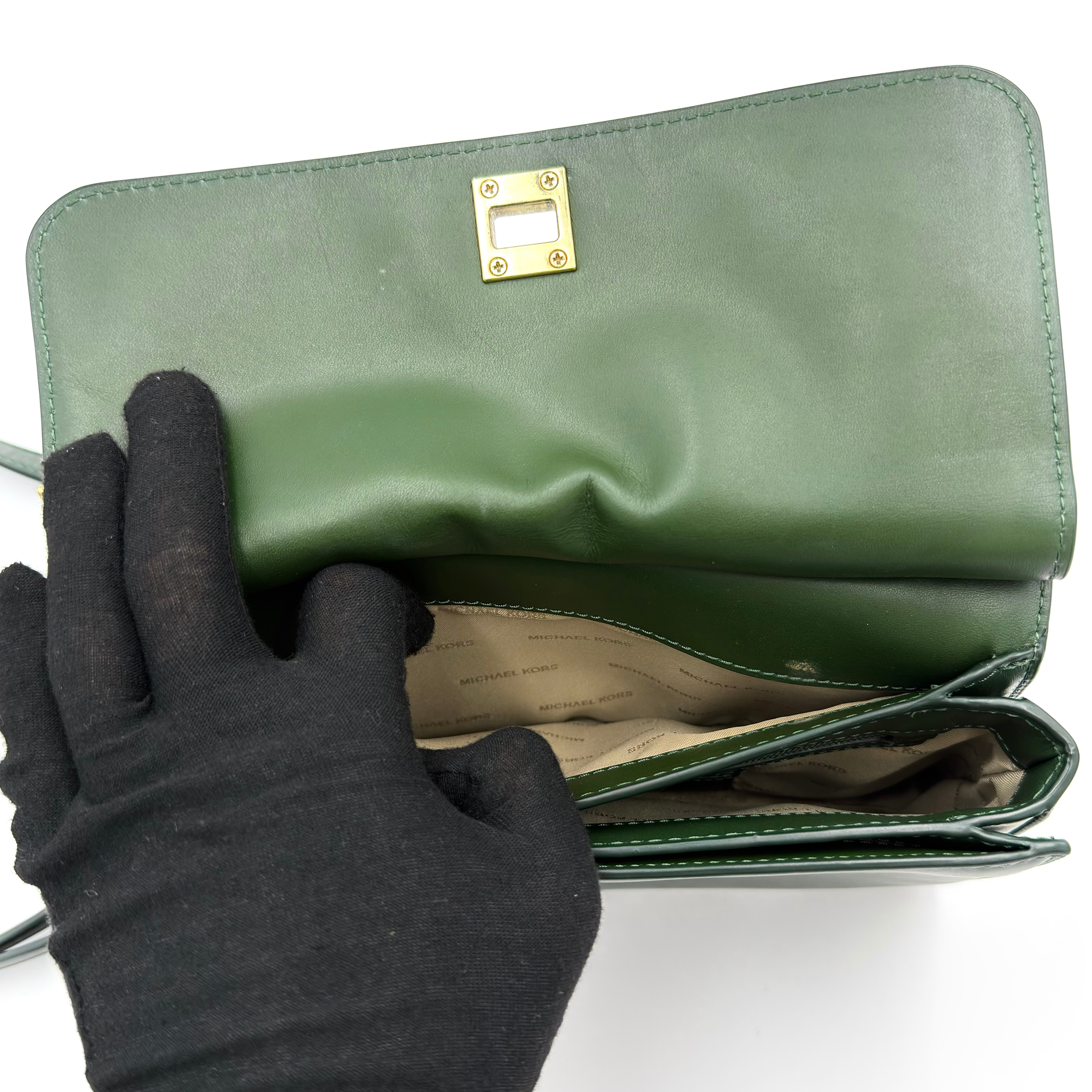 Michael Kors Natalie Medium Leather Messenger Bag Green